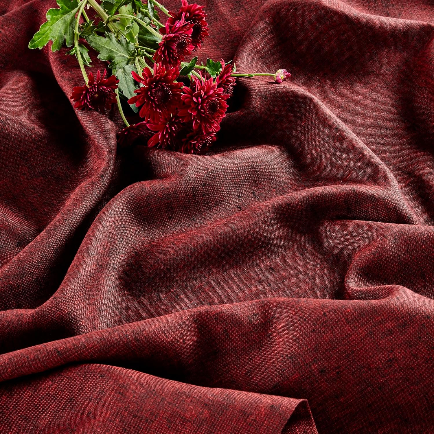 Solino Home Square Tablecloth 52 x 52 Inch - 100% Pure Linen Red Garnet Table Throw - Athena, Machine Washable Tablecloth for Spring, Mothers Day, Memorial Day