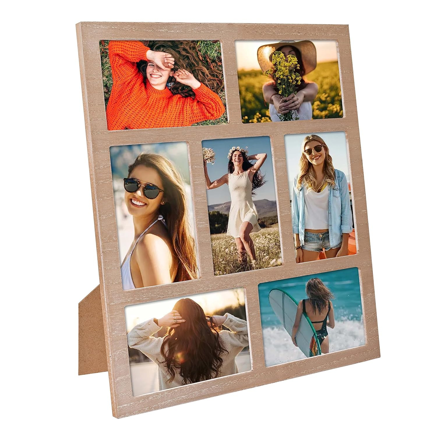 Picture Frame Collage 4x6 Photos Display - 7 Openings Wall Decor for Tabletop Stand and Wall Mounting - Family Gifts Home Decor (Brown)