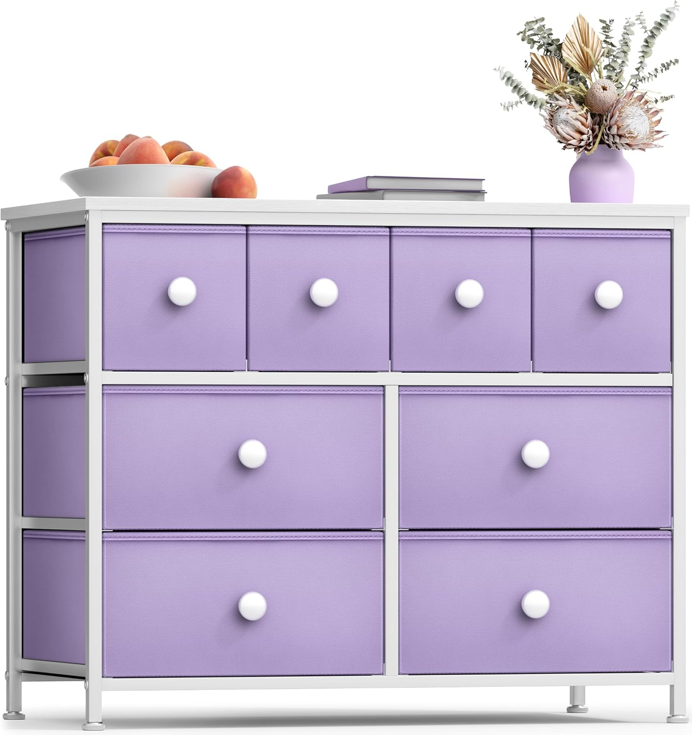 Drawer Purple Dresser Steel Frame Wood Top Easy Pull Fabric Bins 11.81 in. L x 39.37 in. W x 30.7 in. H 8
