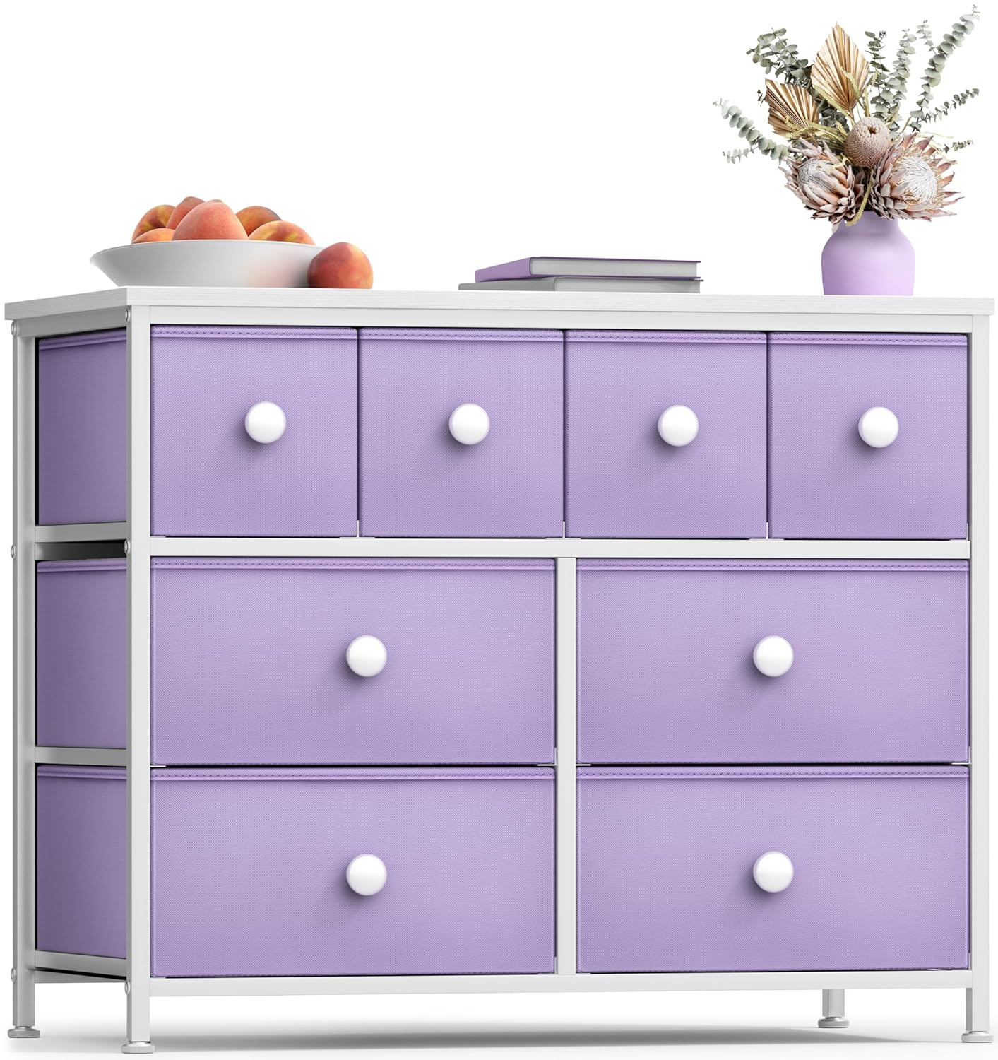 Drawer Purple Dresser Steel Frame Wood Top Easy Pull Fabric Bins 11.81 in. L x 39.37 in. W x 30.7 in. H 8