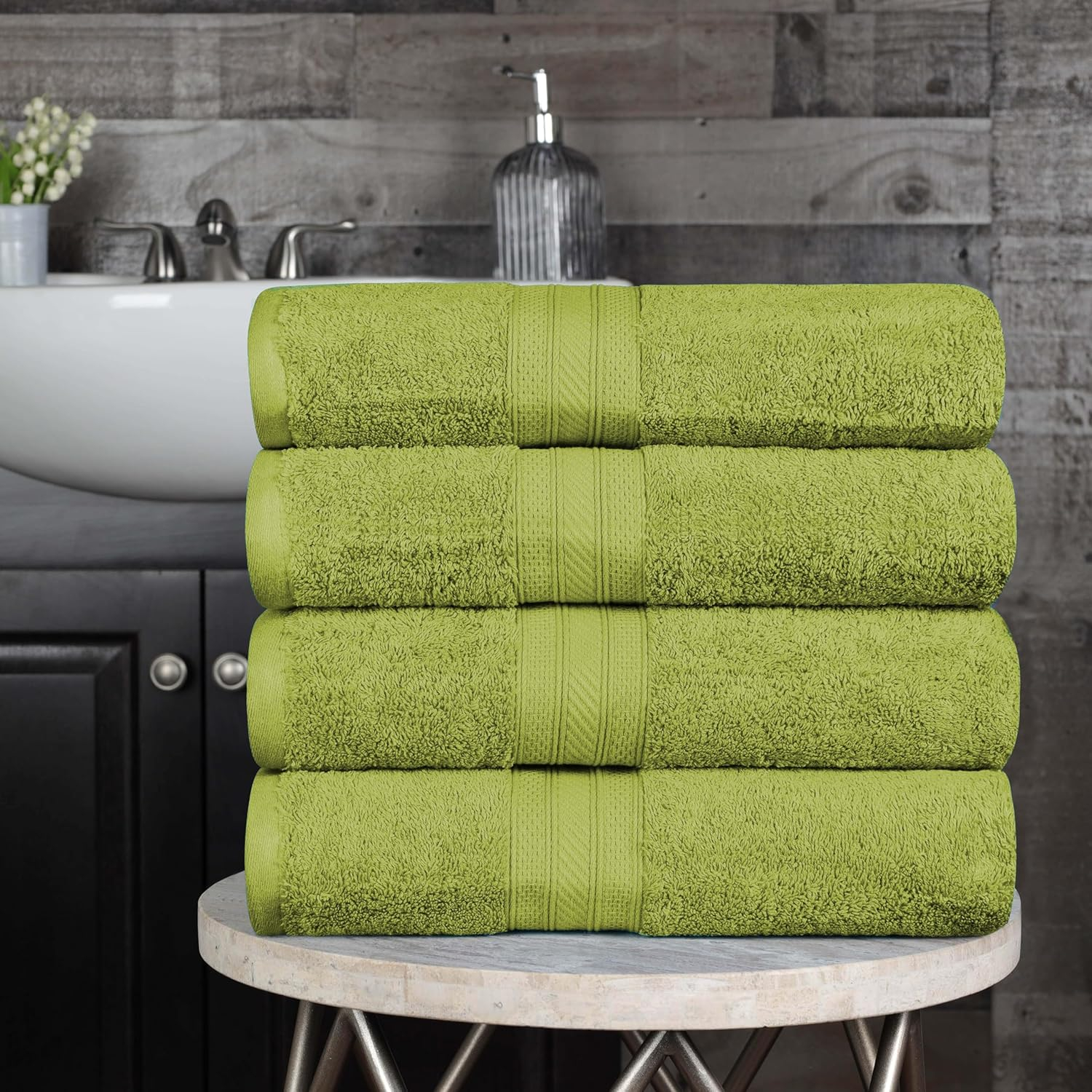 Superior Atlas Cotton Heavyweight 4 Piece Towel Set, Green Essence