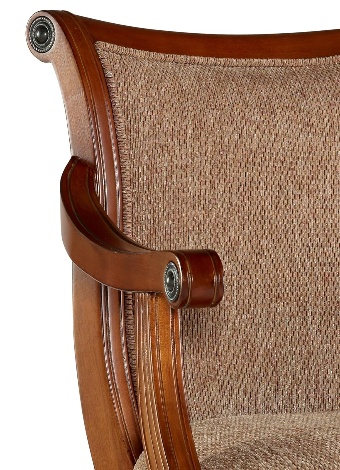 Linon Brandon Upholstered 30" Wood Swivel Bar Stool with Arms in Warm Cherry