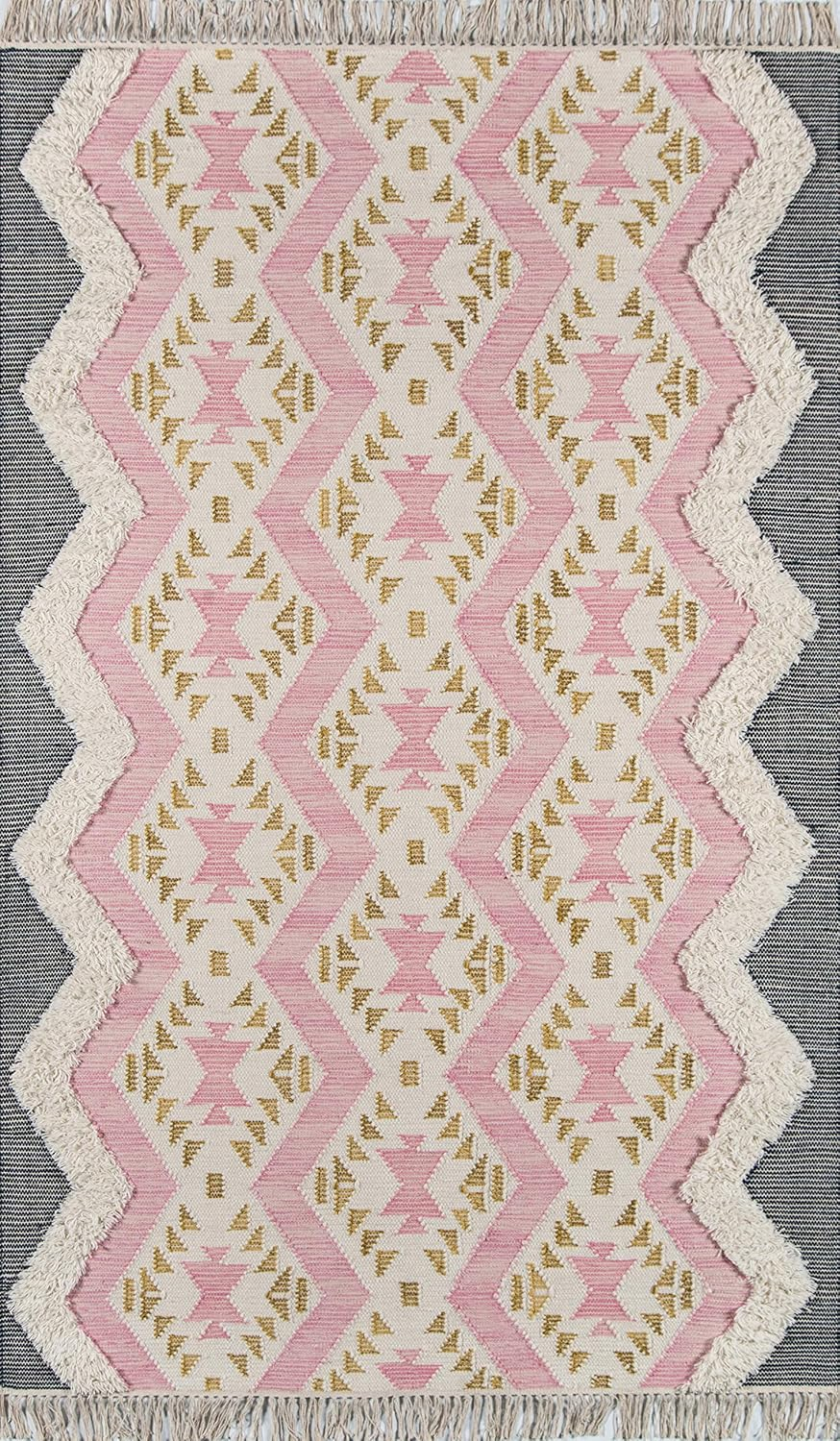 Momeni Novogratz by Momeni Indio Beverly Wool Hand Made Area Rug Pink 5' X 7'