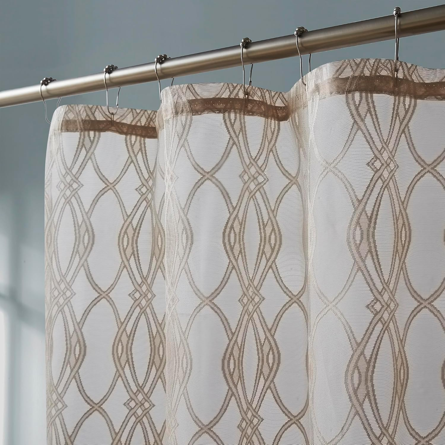 LinenZone Minimalist Shower Curtain Gold Color for Beautiful Bathroom Decor Aesthetic or Modern Bathroom Decor. 72 Inch Geometric Shower Curtain for Minimalist Decor. (Giselle Shower 72 x 72 Linen)