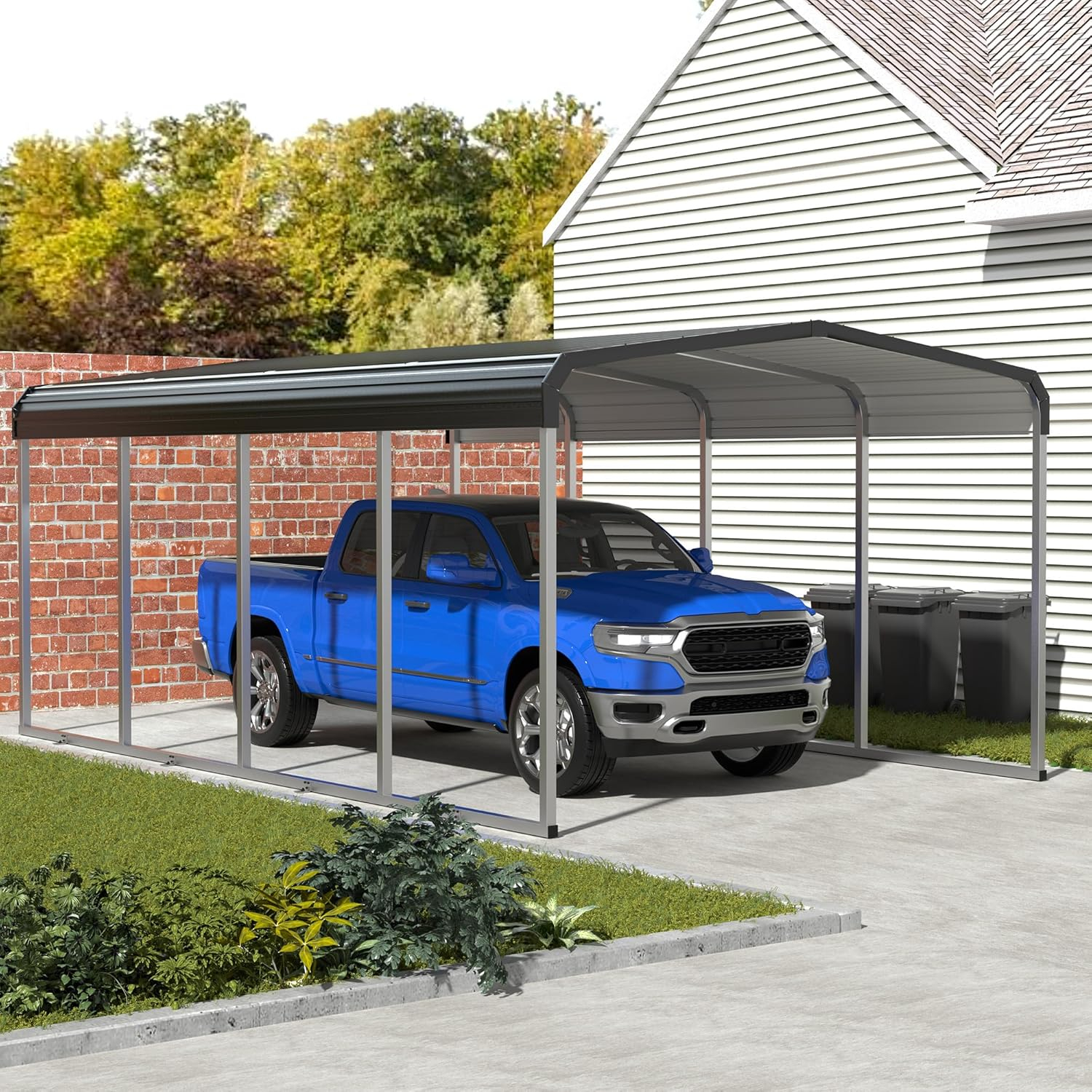 Tolead 12' x 20' Outdoor Metal Carport, Heavy Duty Galvanized Steel Car Canopy for Truck, SUV, Boat, Grey