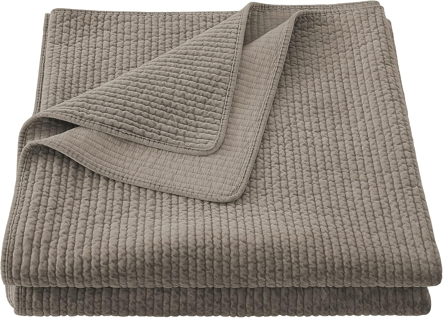 HiEnd Accents Stonewashed Cotton Velvet Quilt, Twin Size, Taupe Solid Color, Classic Traditional Rustic Style Luxury Bedding, Soft Lightweight Bed Cover