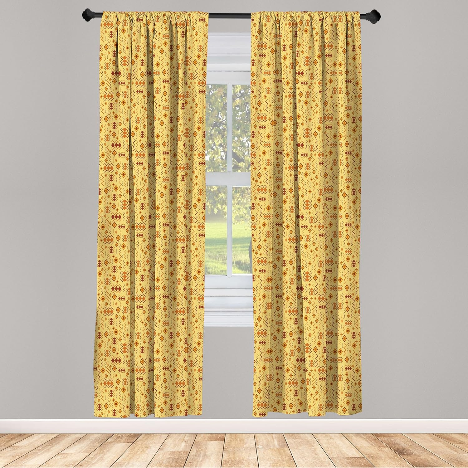 Ambesonne African Curtains, Random Doodles, Pair of 28"x84", Brown Marigold Mustard