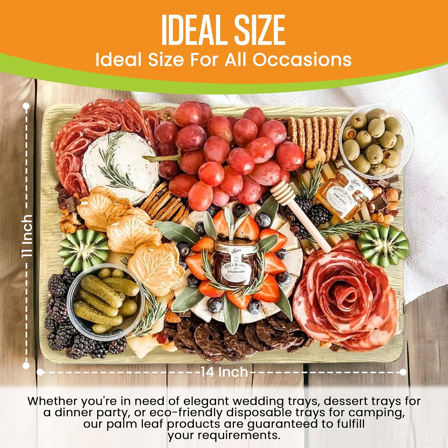 Eco-Friendly 14" x 11" Palm Leaf Disposable Serving Trays