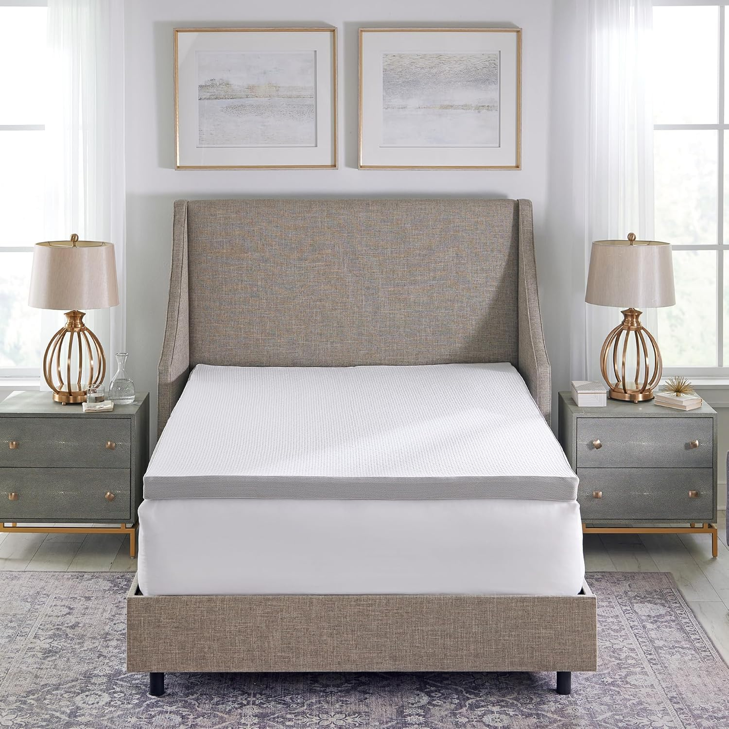 2 Inch Memory Foam Mattress Topper, Cooling Gel Infused Mattress Topper, Luxury Graphene Infused Cover Included, CertiPUR-US Certified Foam, White