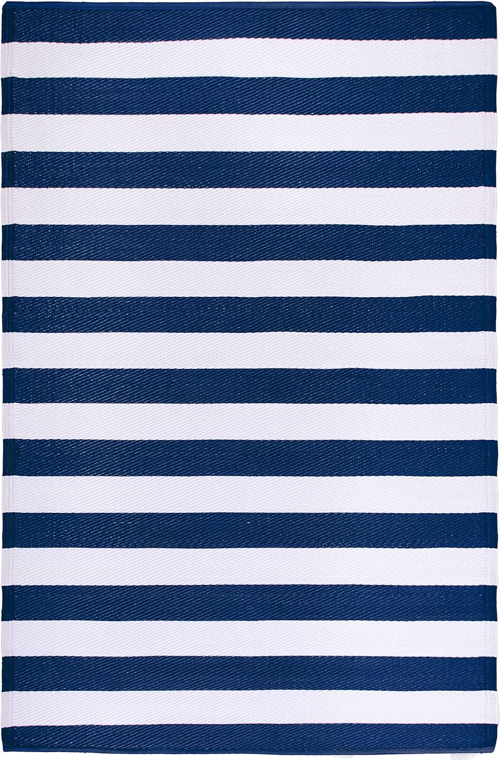 FH Home Outdoor Rug - Waterproof, Fade Resistant, Crease-Free - Premium Recycled Plastic - Striped - Patio, Deck, Porch, Balcony, Laundry Room - Brittany Stripe - Blue & White - 4 x 6 ft