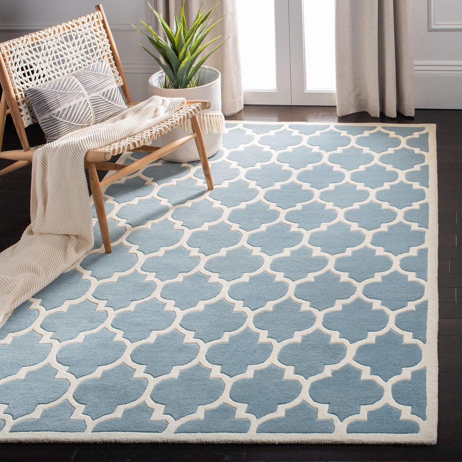 SAFAVIEH Chatham Freddy Geometric Wool Area Rug, Blue/Ivory, 8'9" x 12'