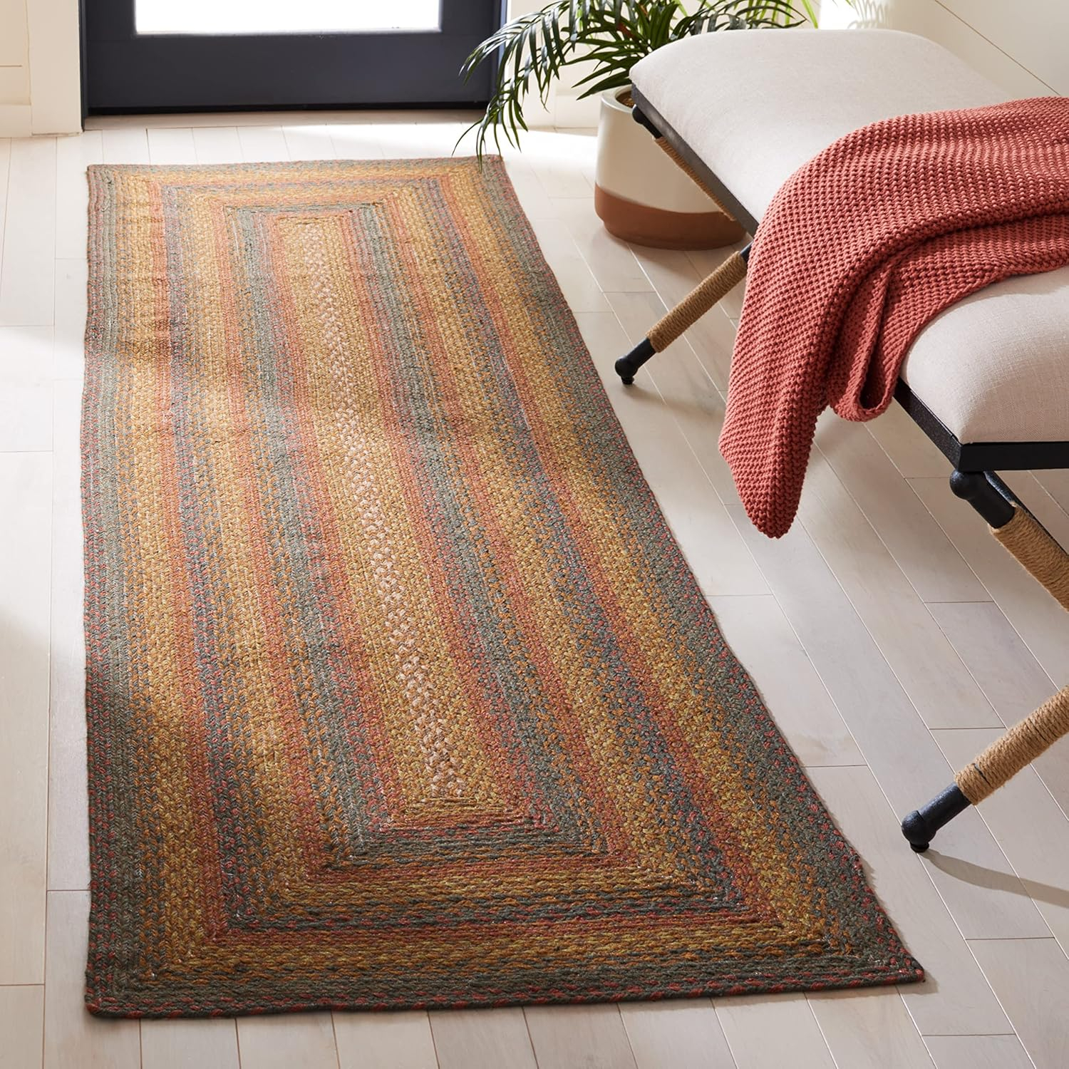 SAFAVIEH Braided Dorinda Bordered Reversible Area Rug, Green/Rust, 5' x 8'