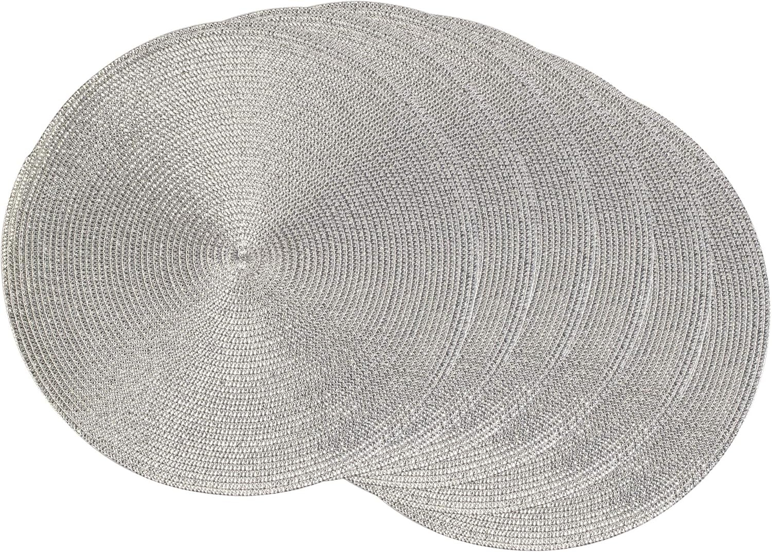 Metallic Silver Round Polypropylene Woven Placemat (Set of 6)