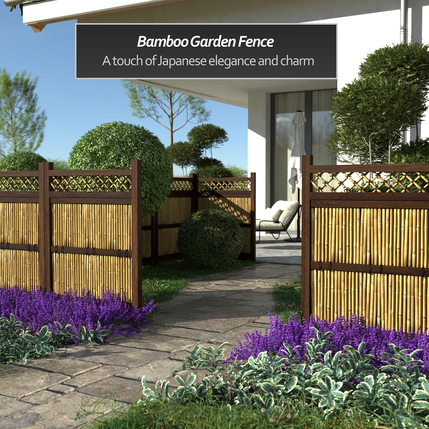 Light Bamboo and Wood Japanese Zen Garden Fence Panel