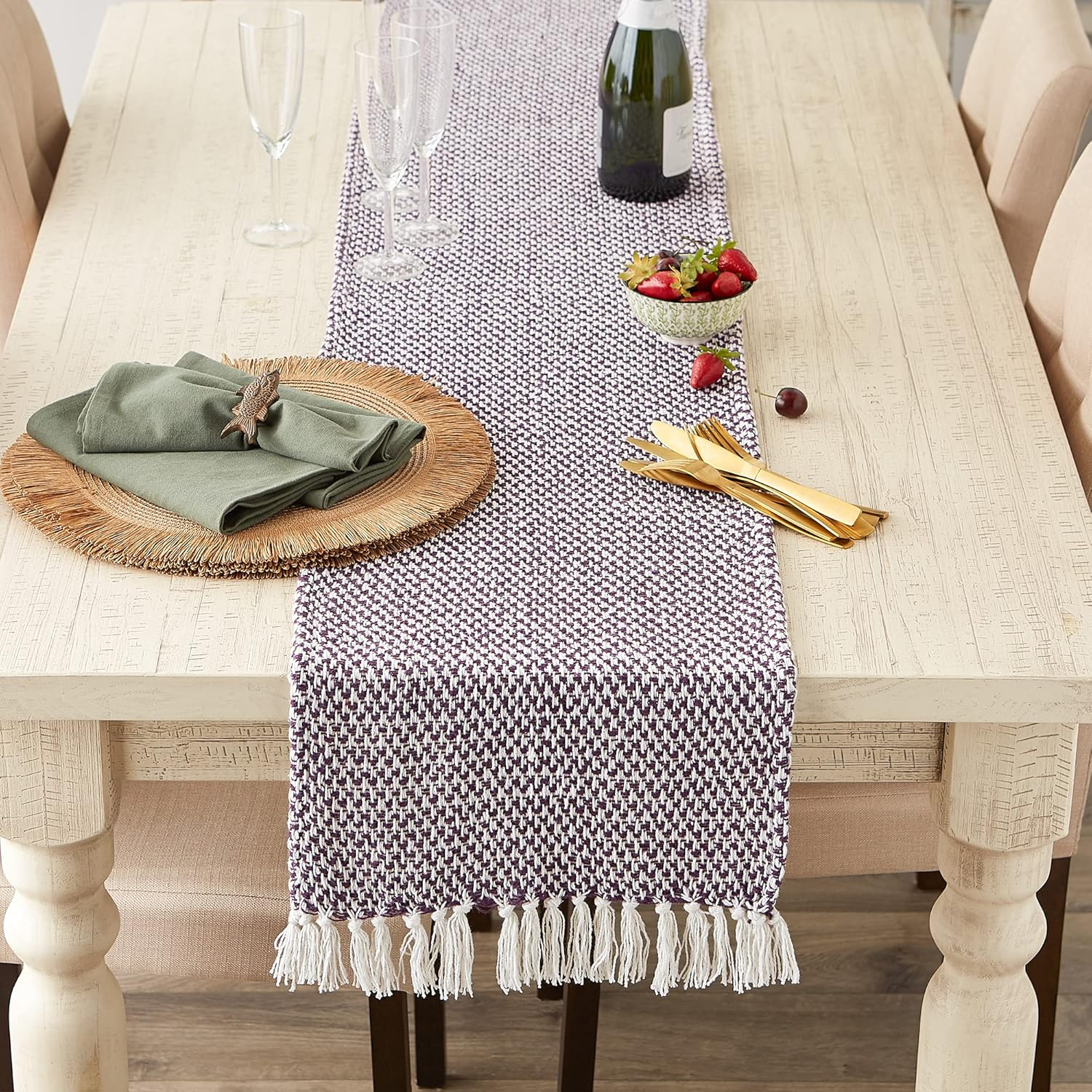 DII Textured Cotton Table Runner, Eggplant, 15"W x 72"L
