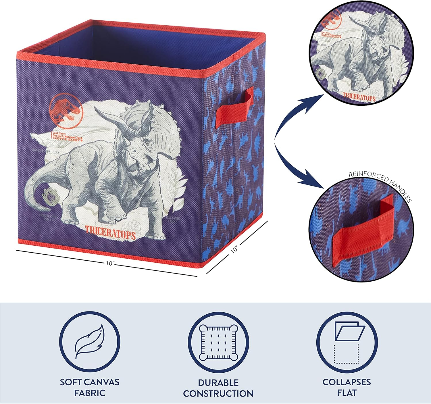 Jurassic World Kids' Blue Fabric Collapsible Storage Cubes, 10"x10", Set of 2