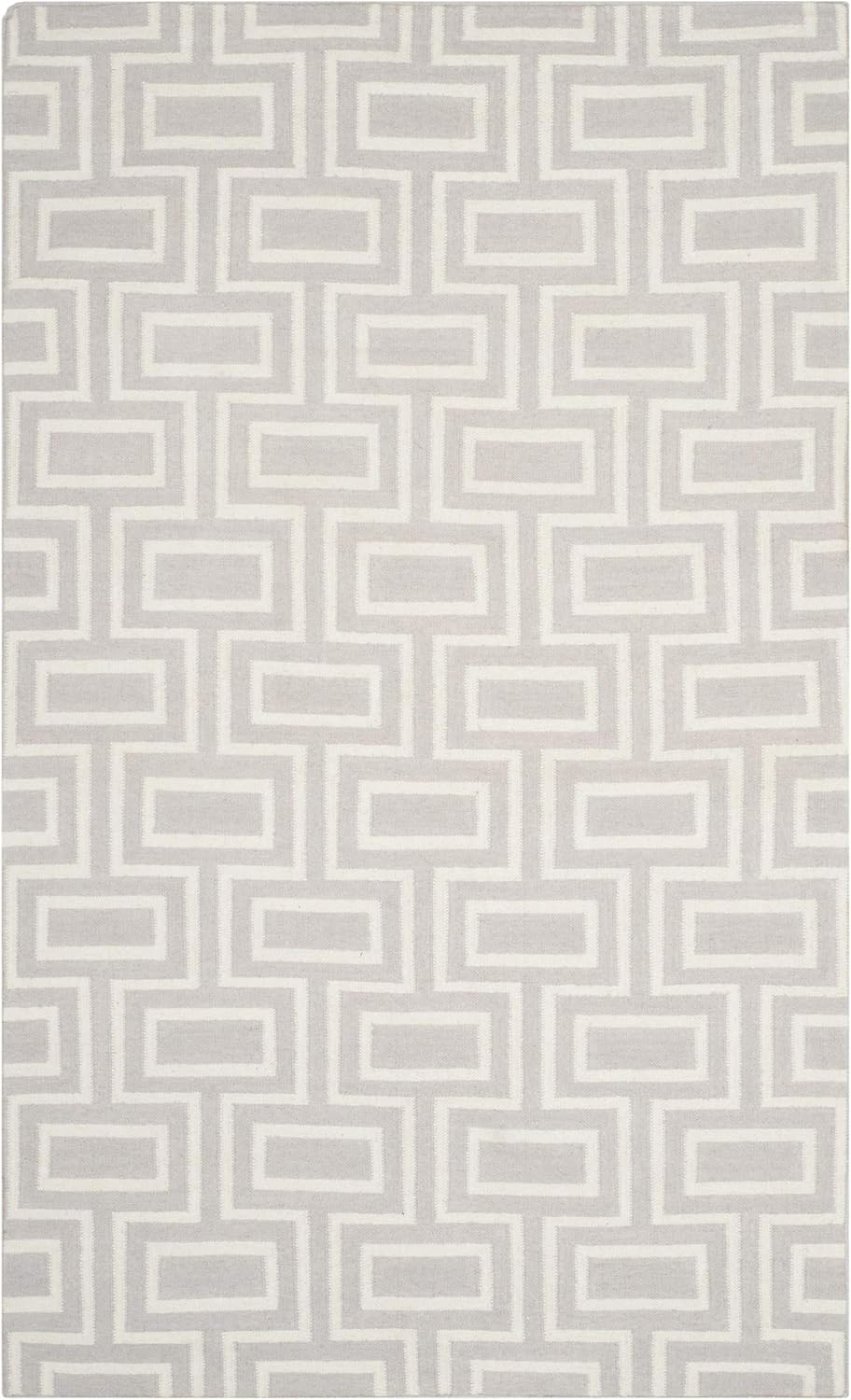 SAFAVIEH Dhurrie Abigail Geometric Moroccan Wool Area Rug, Grey/Ivory, 8' x 10'