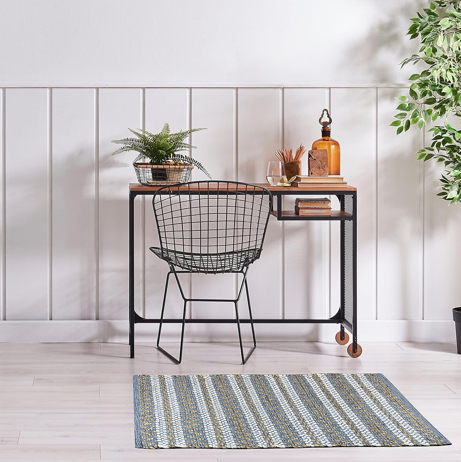 Lucky Brand – Jute Rug | Lolita Chevron Motif | Rectangular Accent Rug | 100% Natural Jute Fiber | Premium Home Décor | Measures 2'3" X 3'9" | Natural/White/Denim