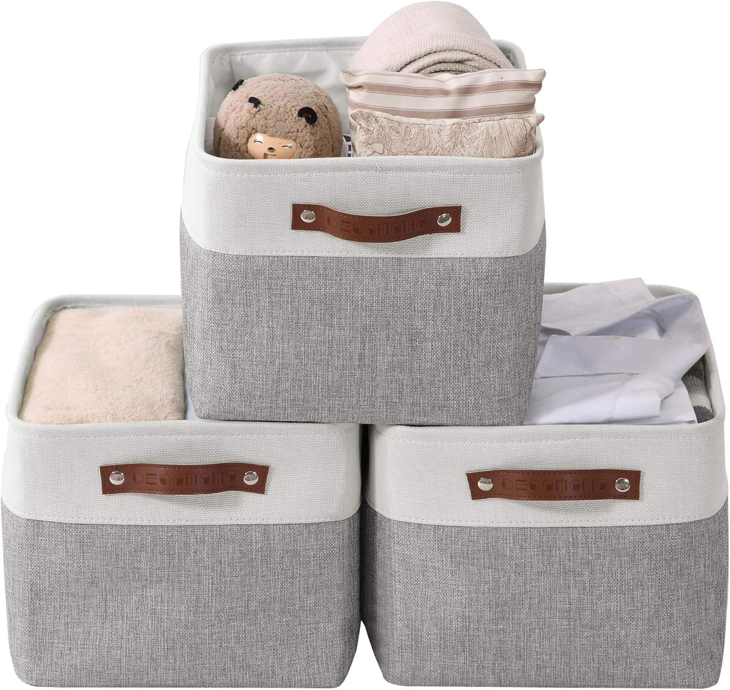 DECOMOMO Large Storage Baskets, Fabric Storage Bins, Baskets and Bins (Grey and White, Set of 3)