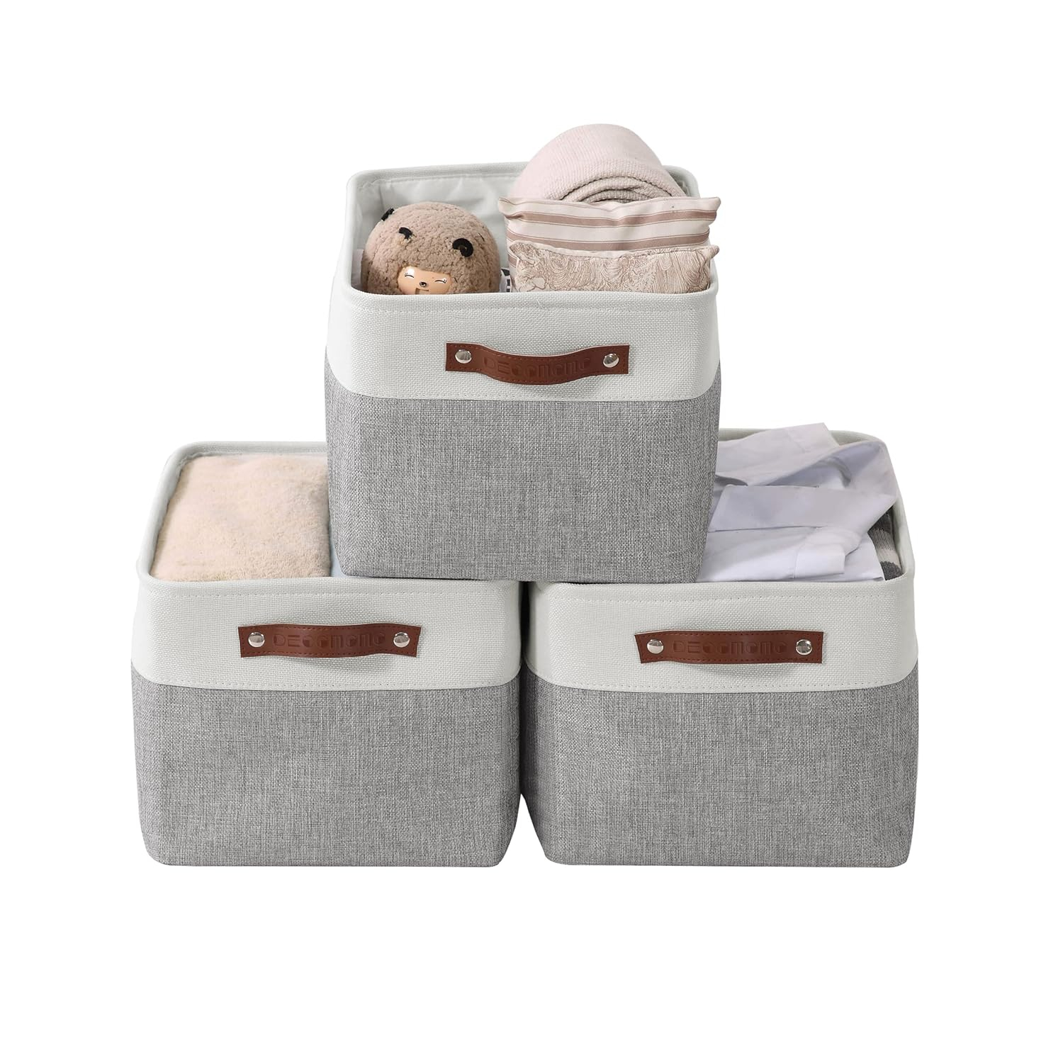 DECOMOMO Large Storage Baskets, Fabric Storage Bins, Baskets and Bins (Grey and White, Set of 3)