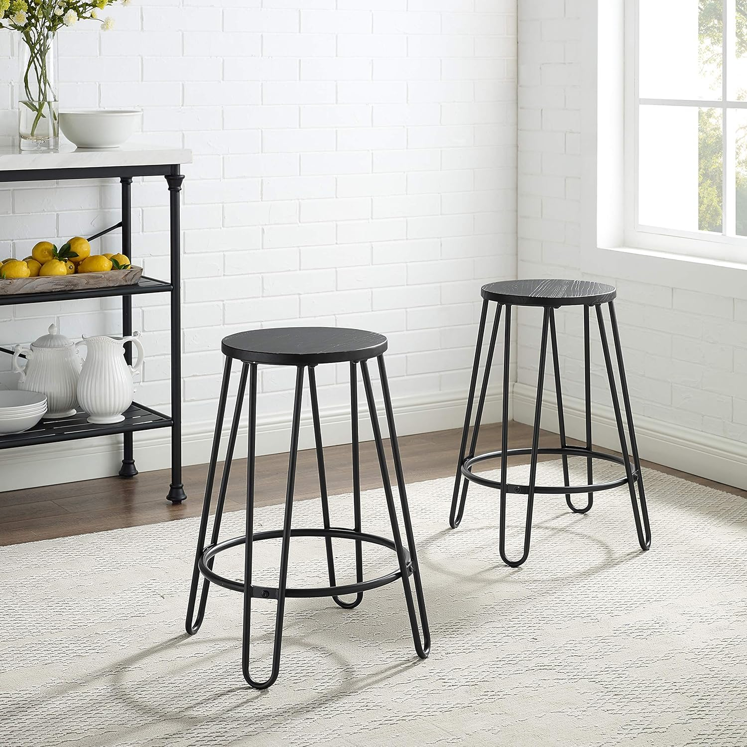 Crosley Furniture Ava Hairpin 24" Counter Stool, Set of 2, Black