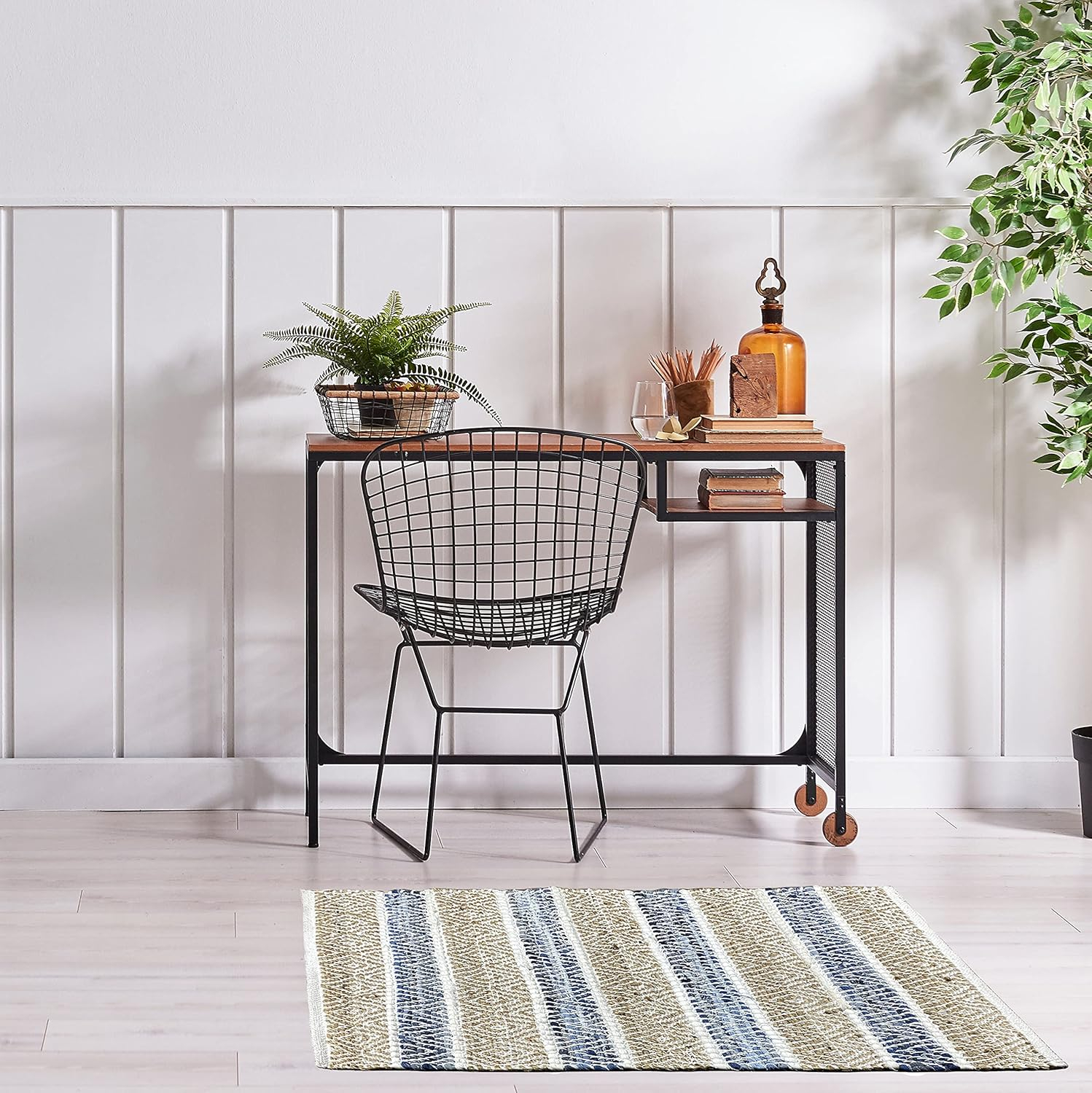Lucky Brand – Jute Rug | Lolita Chevron Motif | Rectangular Accent Rug | 100% Natural Jute Fiber | Premium Home Décor | Measures 2'3" X 3'9" | Natural/White/Denim
