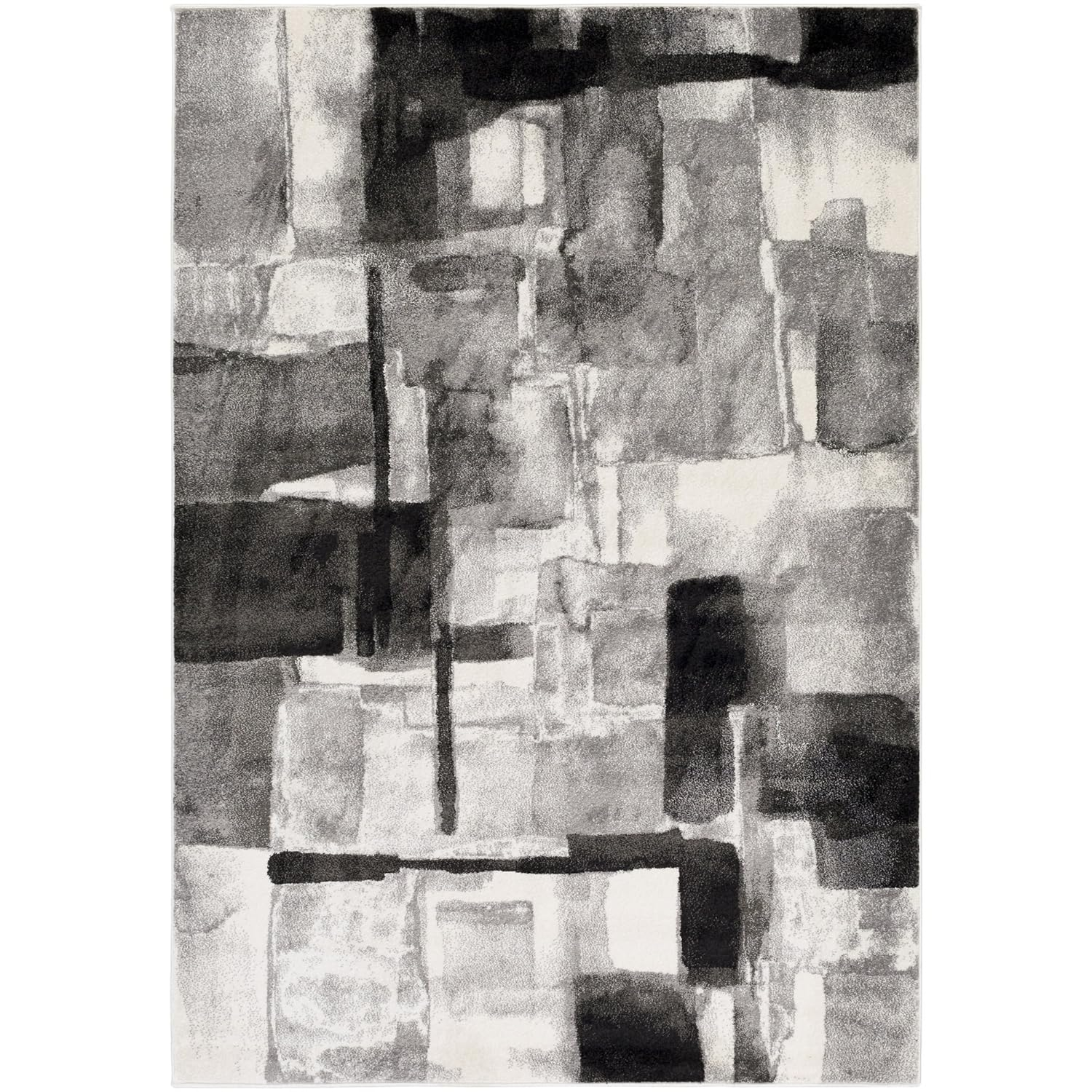 Gray Abstract Rectangular Low Pile Synthetic Rug
