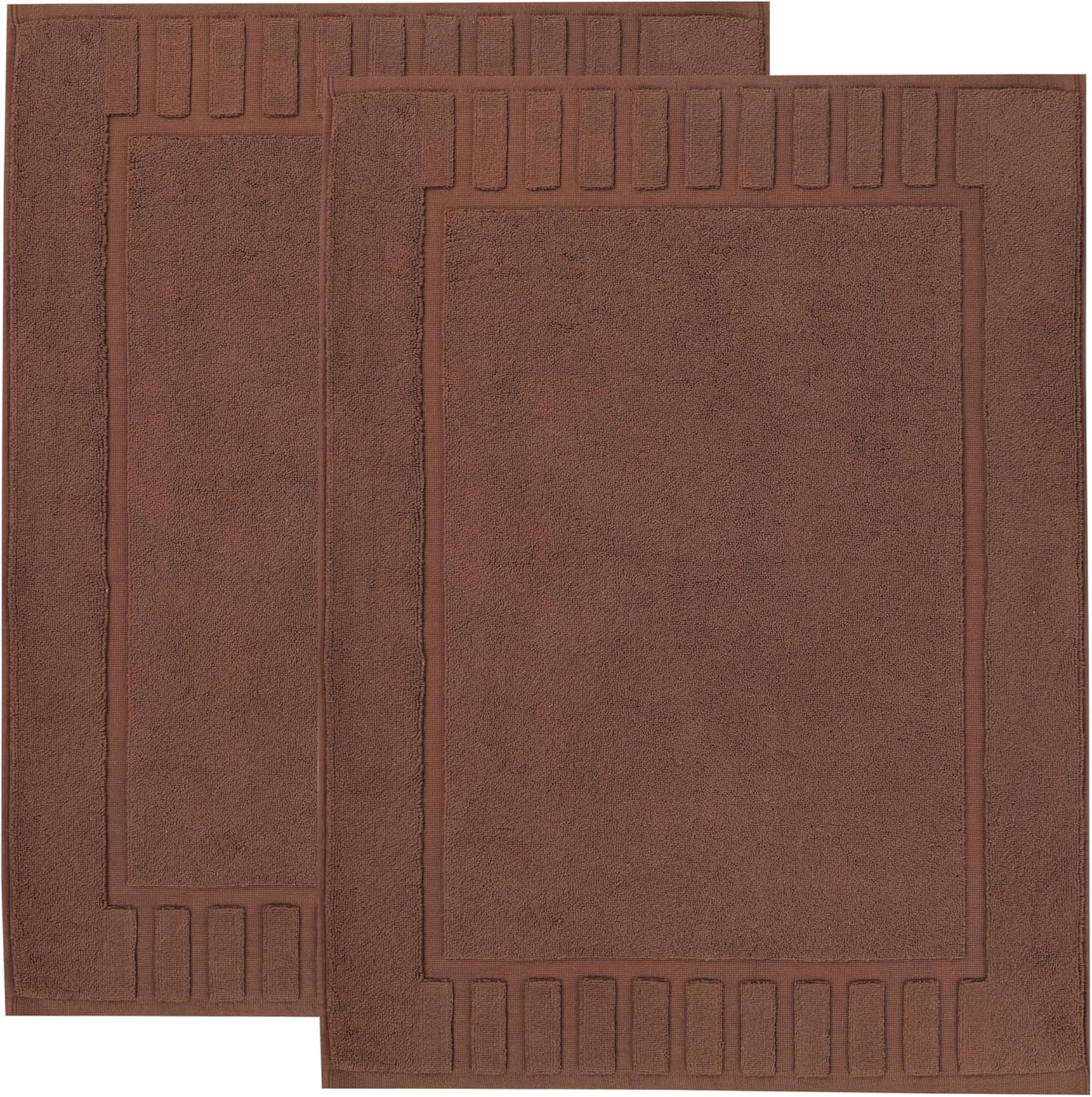 Superior Leo Cotton Geometric Border Bath Mat, 22" x 35", Set of 2, Brown