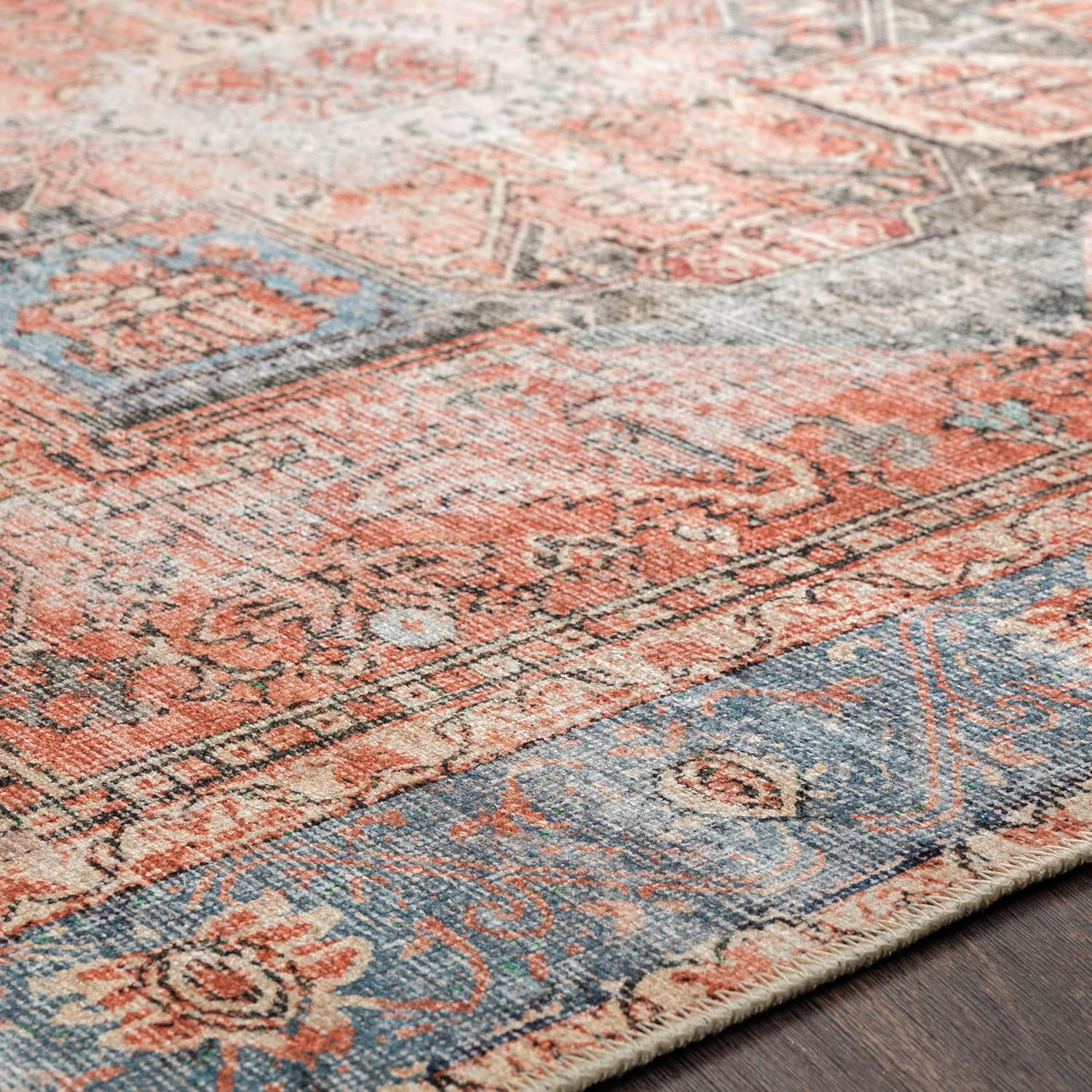 Livabliss Amelie Vintage Washable Area Rug,2'7" x 14',Rust