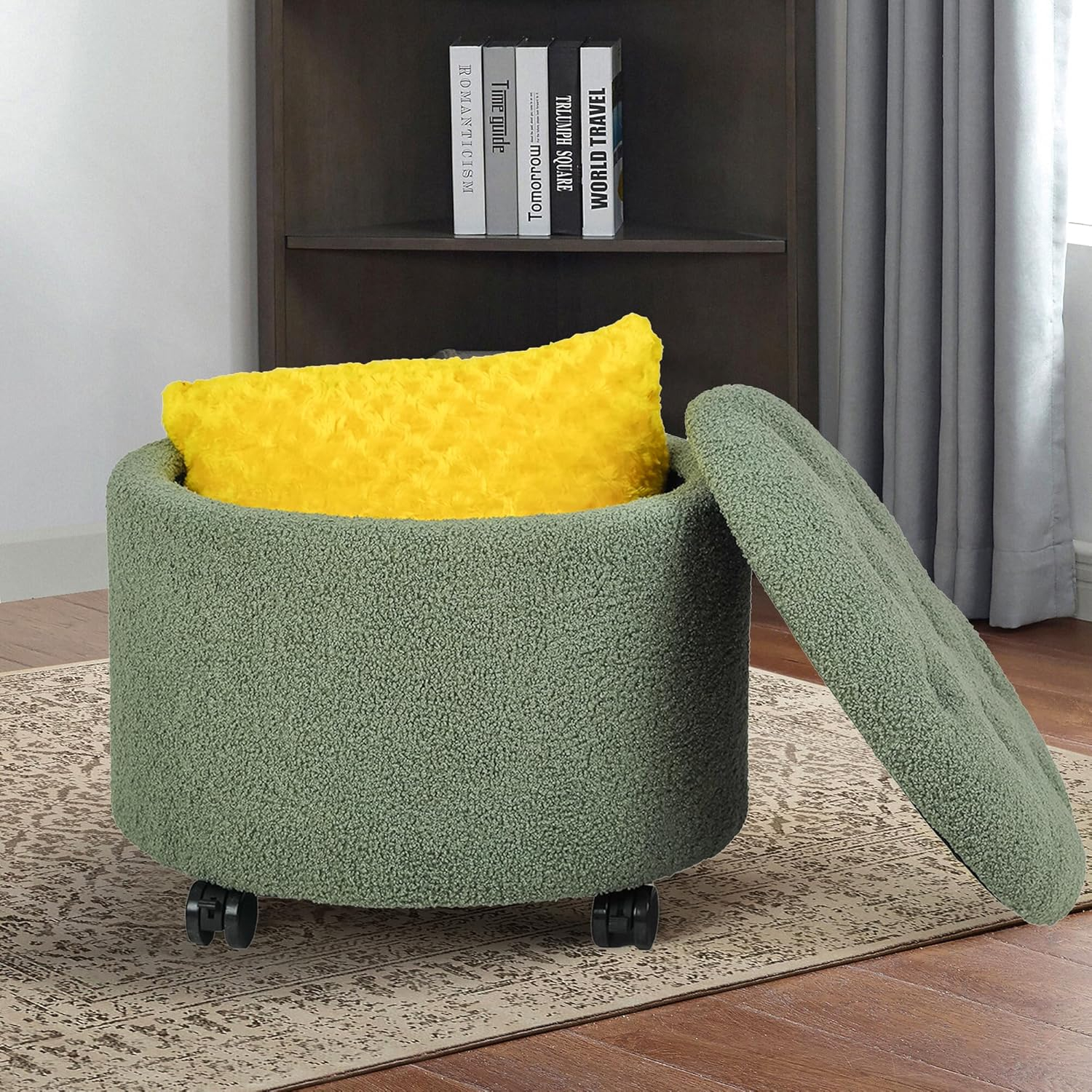 Joveco Velvet Button Tufted Round Storage Ottoman Stool Foot Rest
