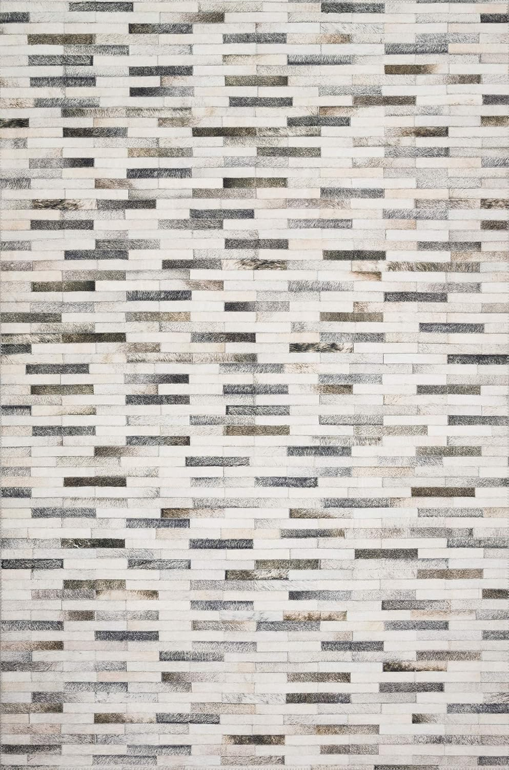 Loloi II Maddox Printed Cowhide Patchwork Ivory / Grey Area Rug