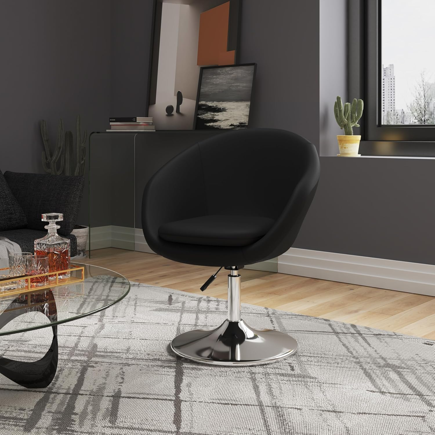 Hopper Black and Polished Chrome Faux Leather Adjustable Height Chair