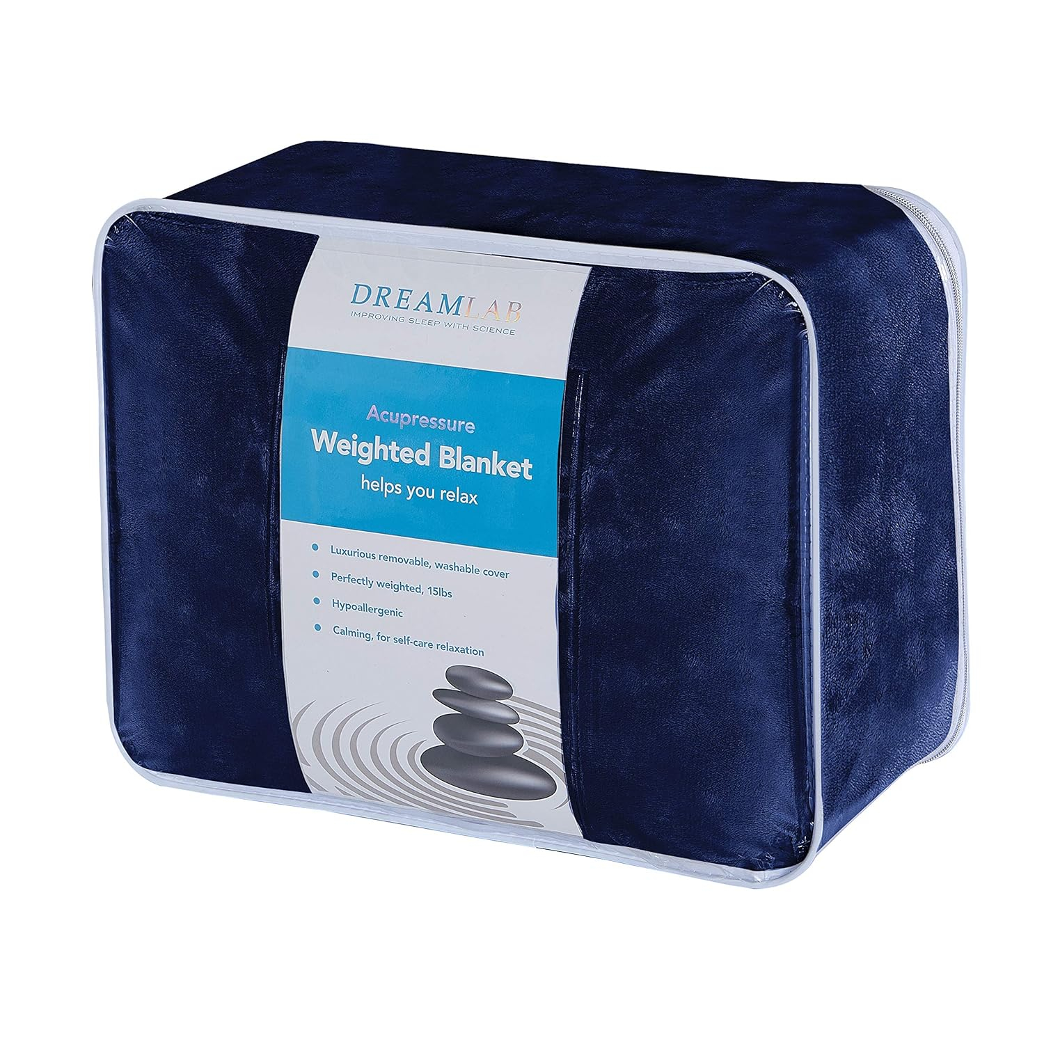 Navy Plush 15lb Weighted Blanket with Removable Cover