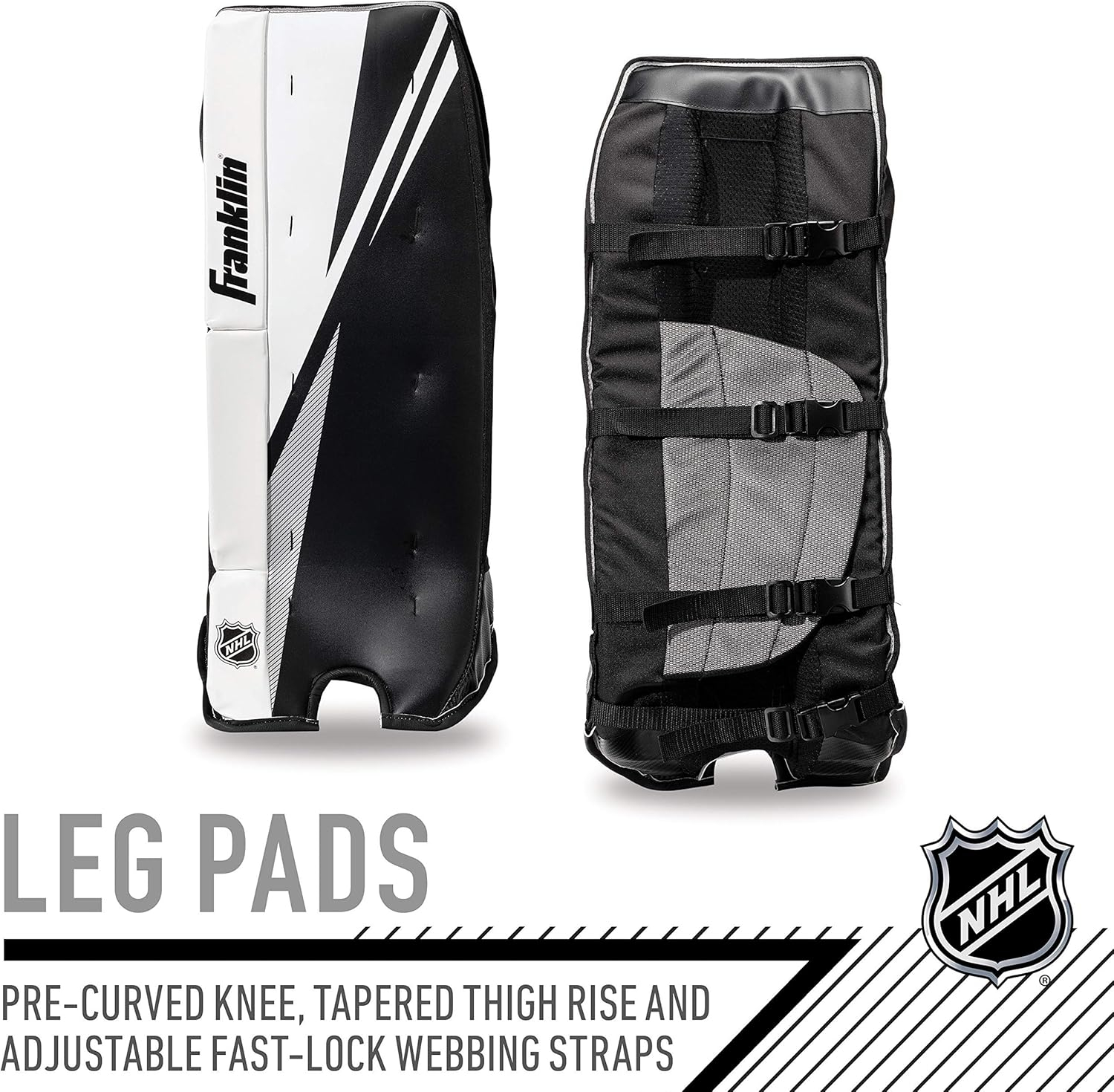Franklin Sports Street Hockey Goalie Equipment Set - NHL Youth Street Hockey Goalie Pads - Leg Pads, Catch Glove, and Blocker - Youth Goalie Gear Black, 12"