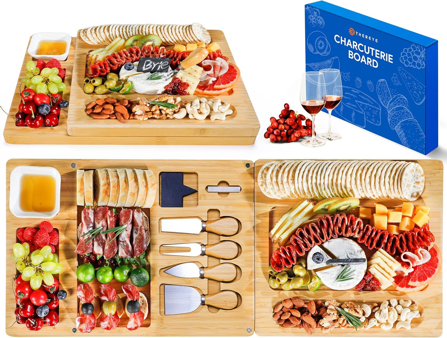 Large Bamboo Cheese Board Set; for Mom, House Warming Gifts, Wedding Gifts, Bridal Shower Gift, Thanksgiving Gifts