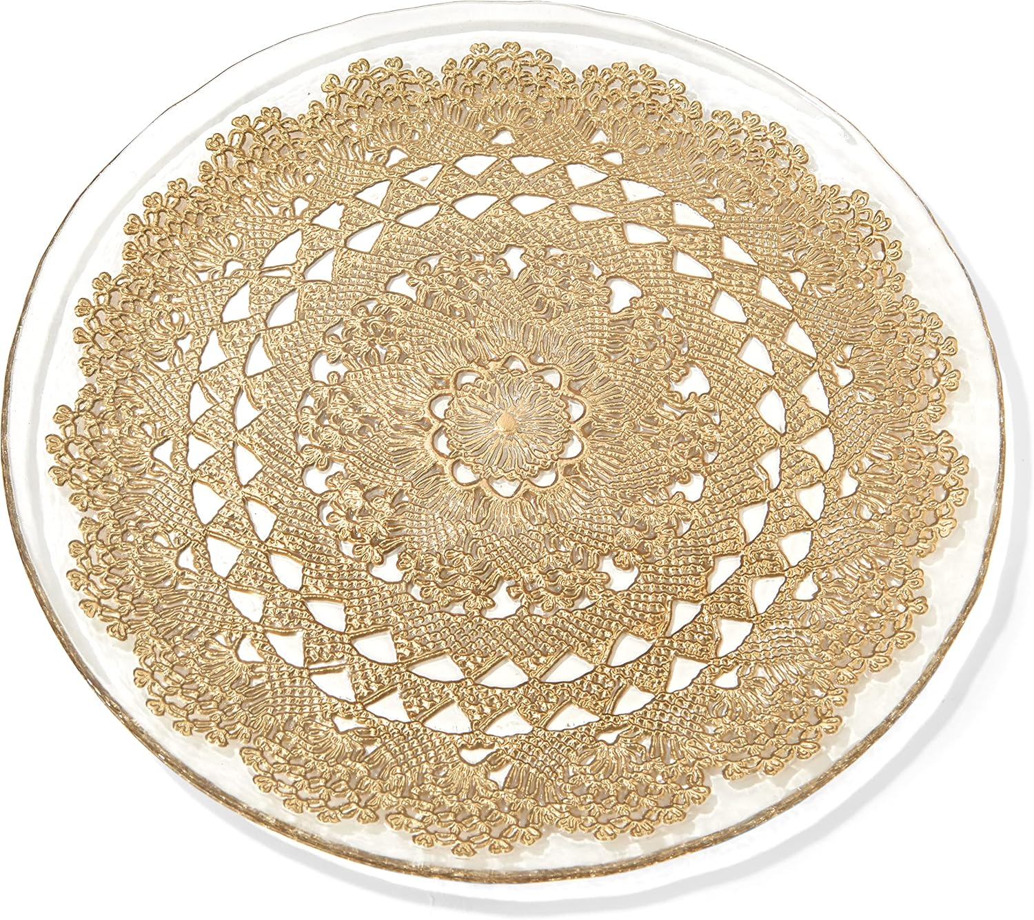 American Atelier, Round, Clear and Gold, Glass Dolly Ginger Decorative Charger Plate, 13"