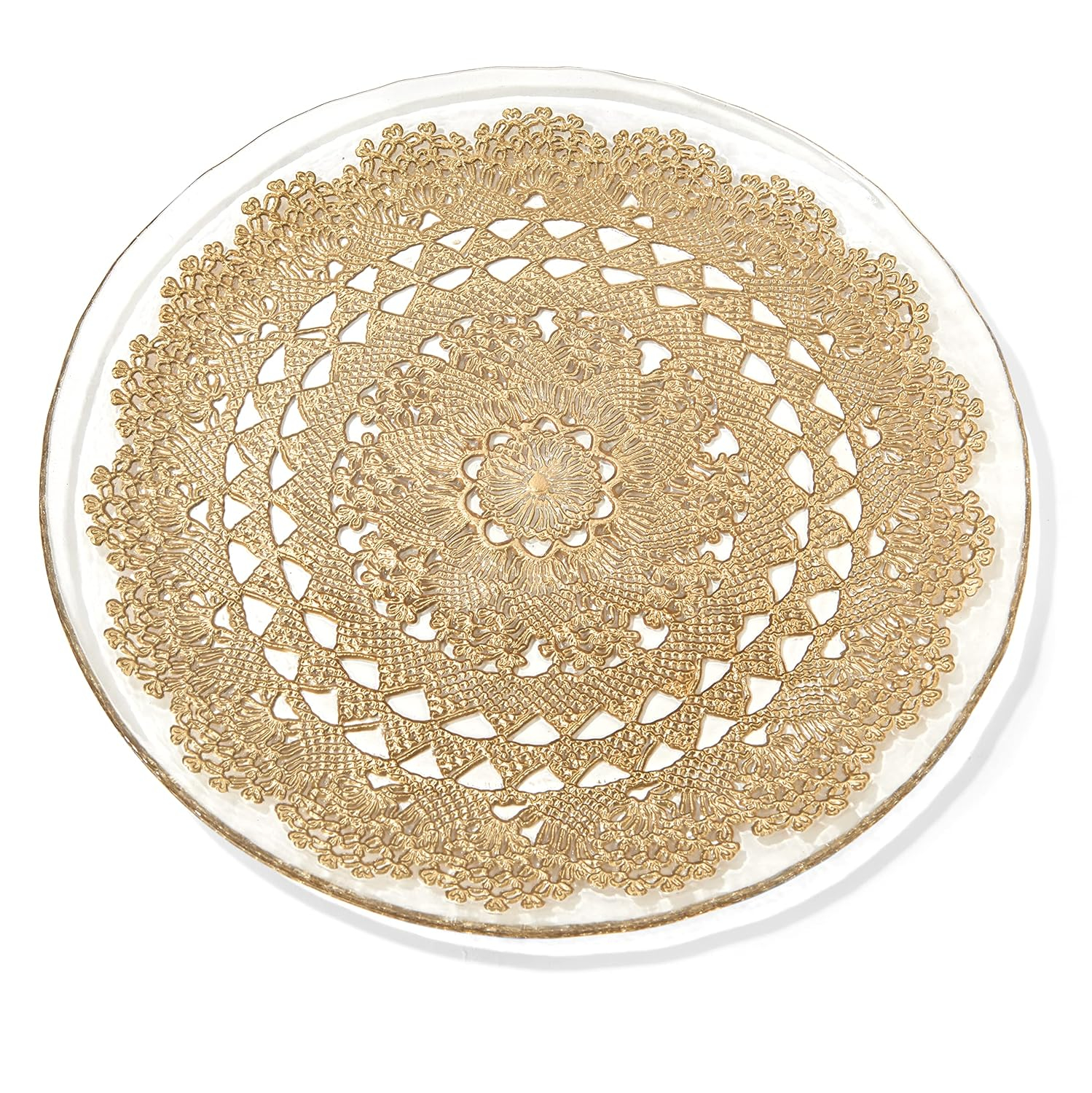 American Atelier, Round, Clear and Gold, Glass Dolly Ginger Decorative Charger Plate, 13"