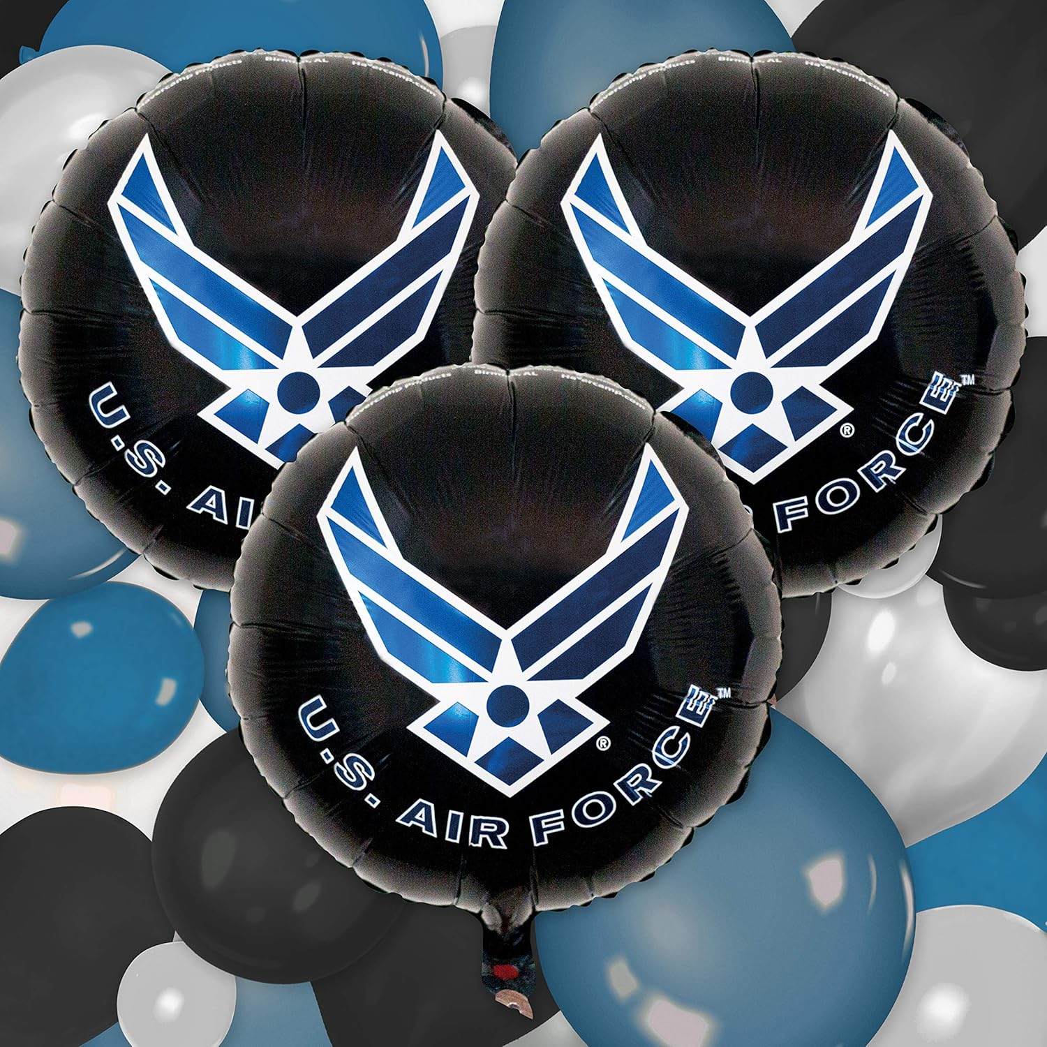 Black and Blue U.S. Air Force Foil Balloons, Set of 3