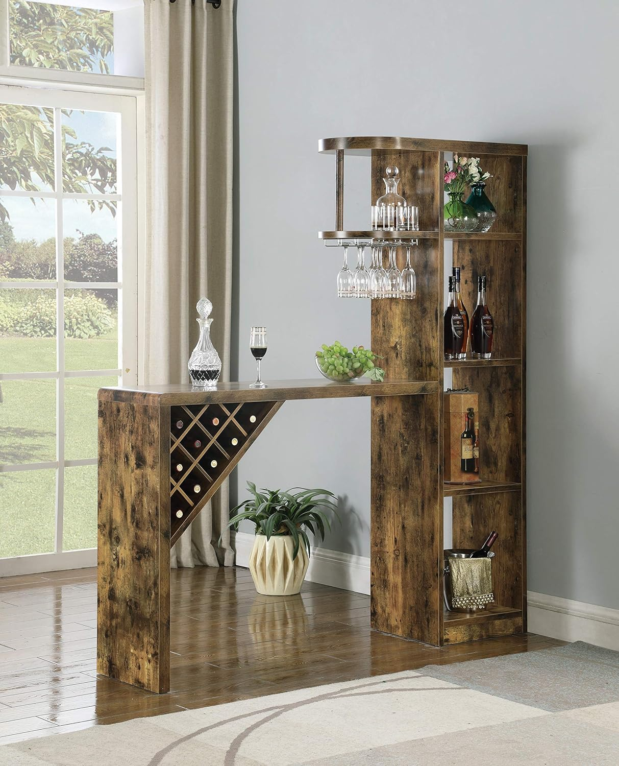 Coaster  Farmhouse Wood Bar Table Storage with 5-Shelf in Nutmeg