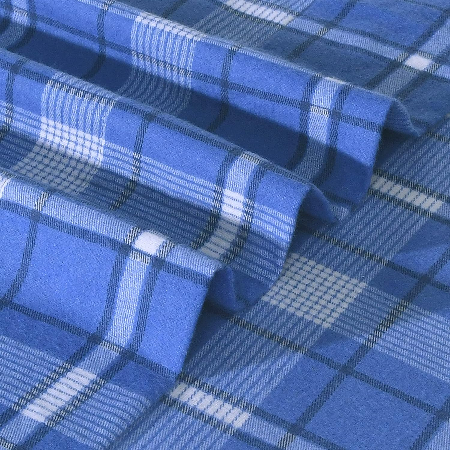Queen Dark Blue Plaid Cotton Flannel Sheet Set
