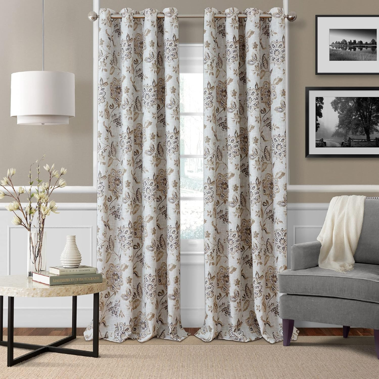 Elrene  Sorrento Floral Window Curtain Panel Natural 52" W X 95" L 95 Inches