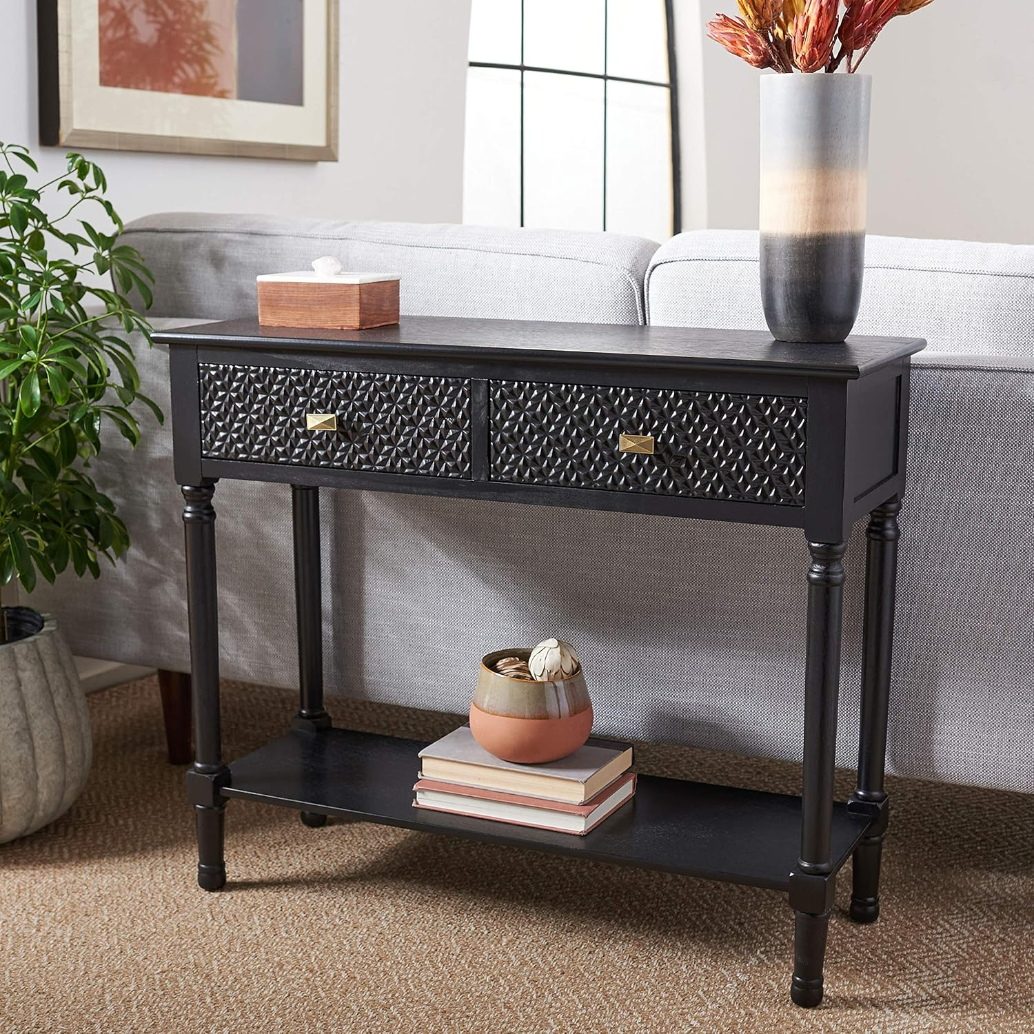 SAFAVIEH Halton Modern 2 Drawer Console Table, Distressed White