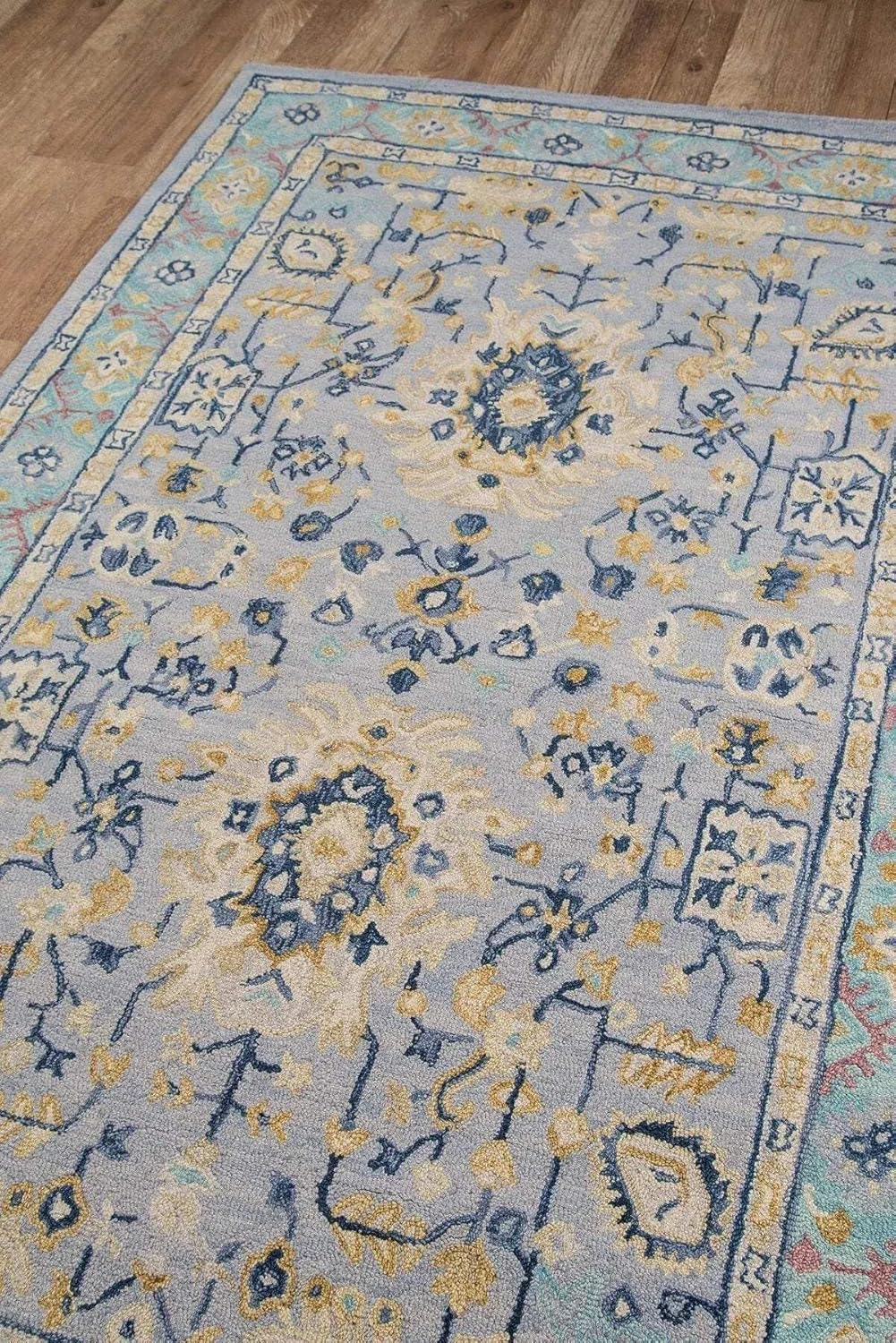 Handmade Blue Wool Tufted Rectangular Area Rug 9'6" x 13'6"