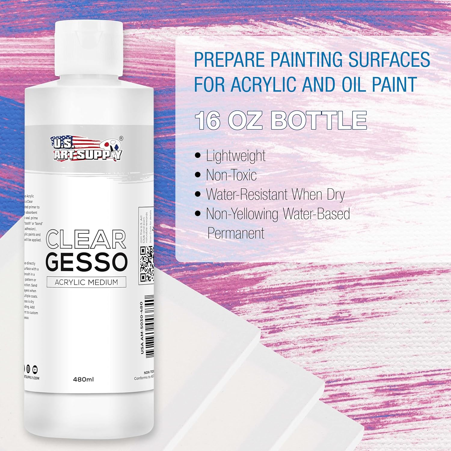 U.S. Art Supply Clear Gesso Acrylic Medium, 480ml Bottle