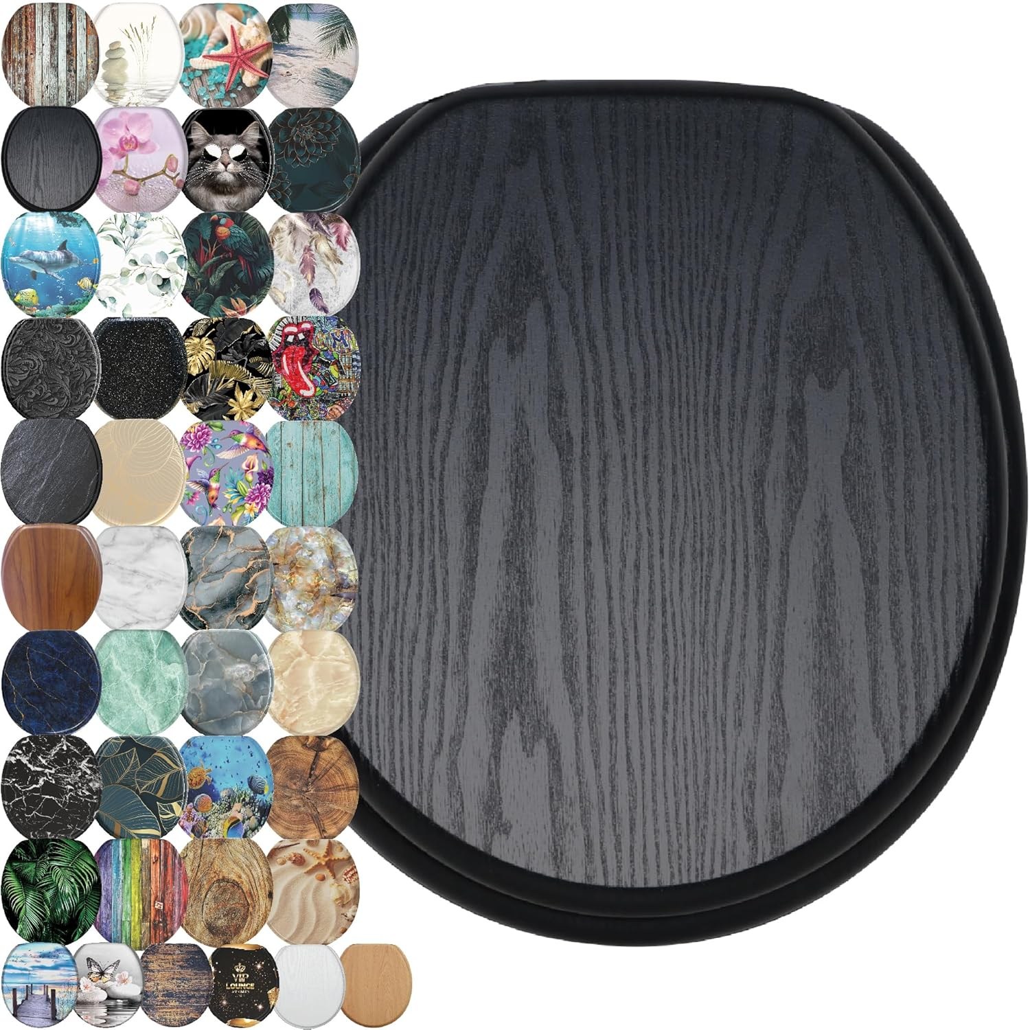 Sanilo Soft Close Toilet Seat ROUND, Quiet and Slow Close Lid and Seat, Strong Bumpers and Hinges, Black Wood