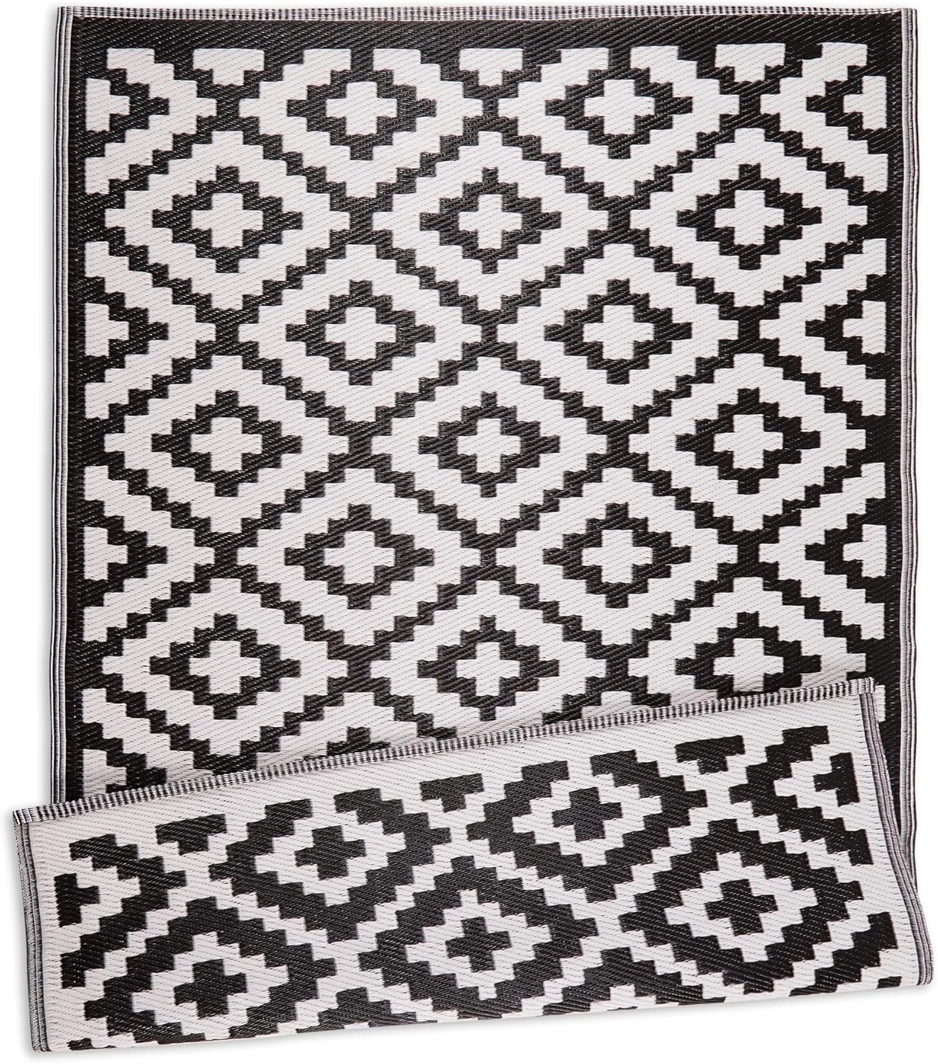 DII Outdoor Rug Collection Mesa Reversible, 4x6 Ft, Black & White
