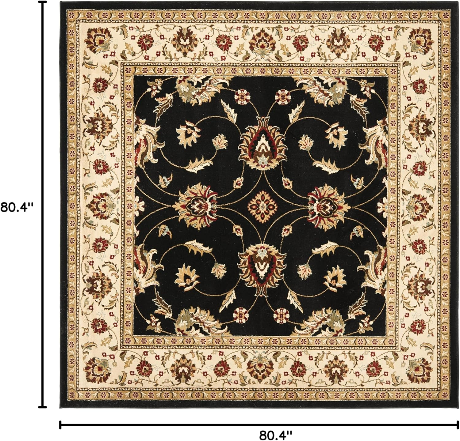 SAFAVIEH Lyndhurst Miah Floral Border Area Rug, Black/Ivory, 6'7" x 6'7" Square