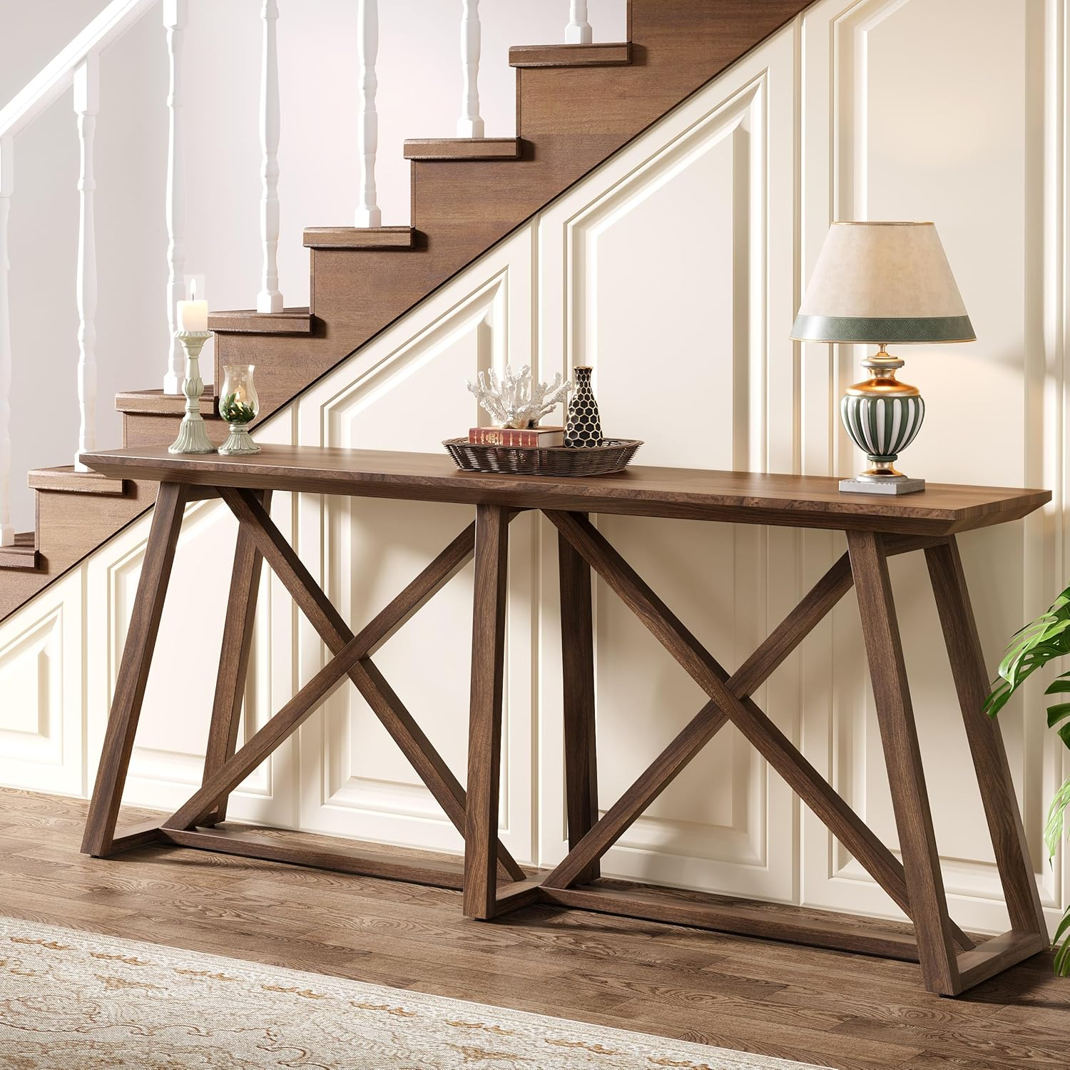 Tribesigns Farmhouse Console Table for Entryway: 70.9-Inch Extra Long Entryway Entry Table, Narrow Wooden Sofa Table Behind Couch for Hallway, Entrance, Foyer, Living Room, Rustic Brown