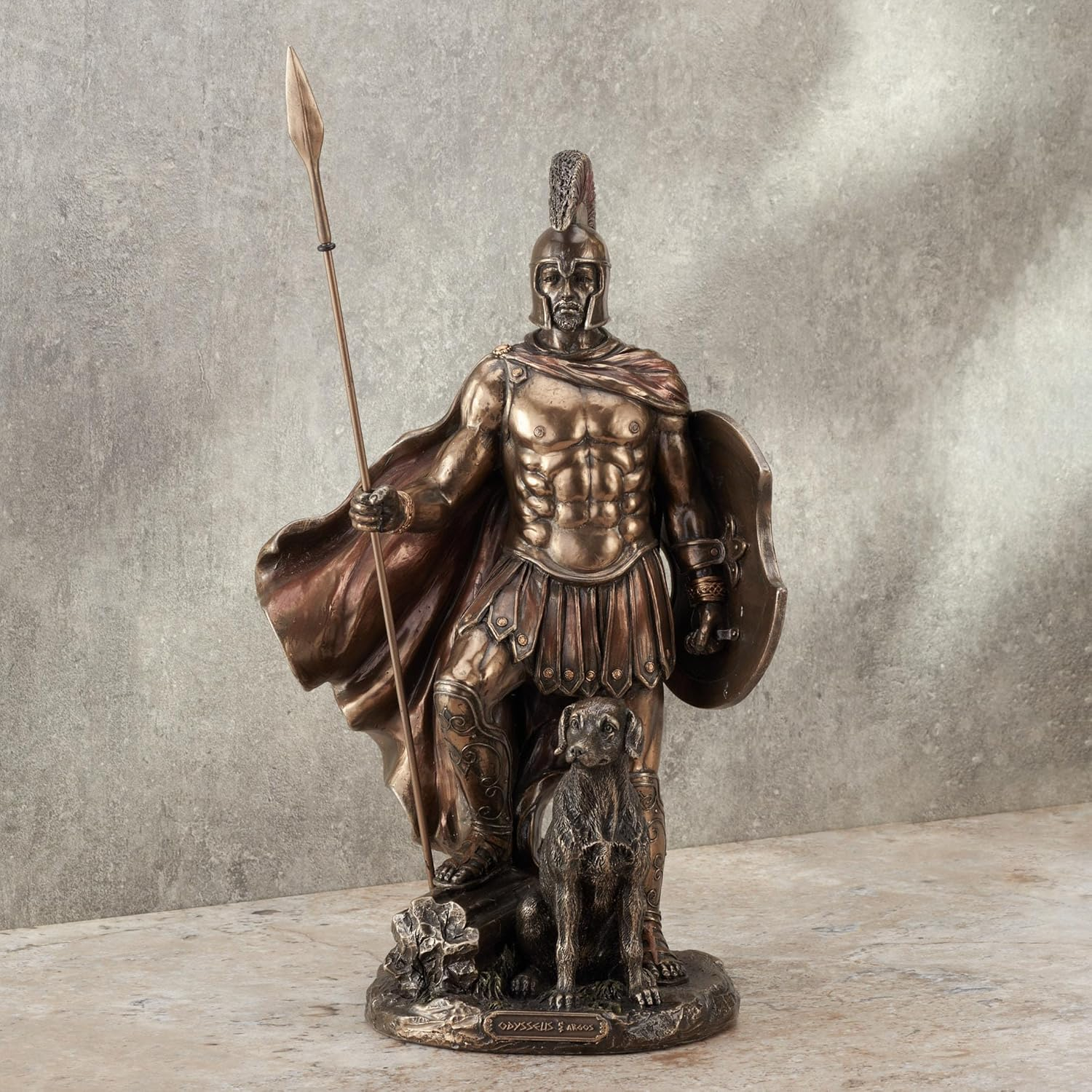 Antique Bronze Finish Odysseus and Argos Metal Statue
