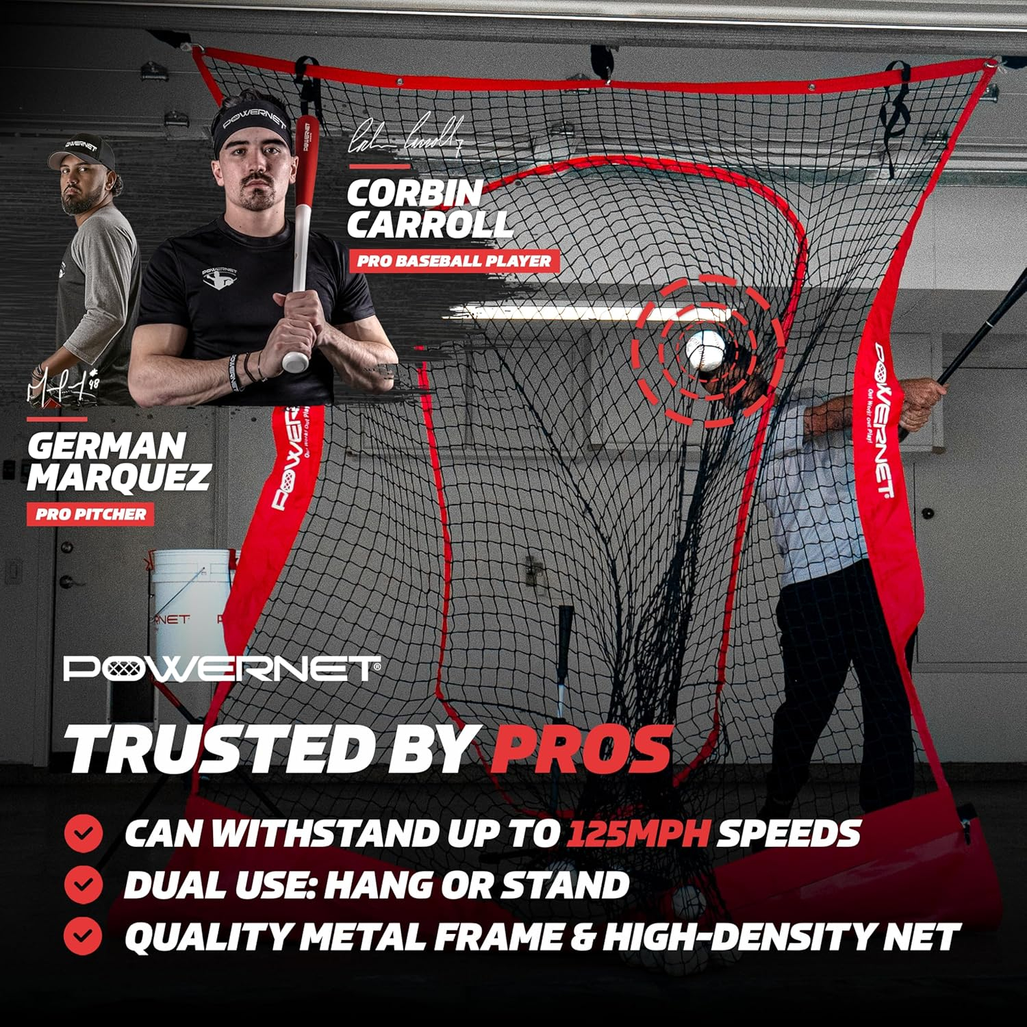 PowerNet Hanging Dual Practice Net, Baseball Softball Training Net, Hang on Garage or Connect to 7x7 PowerNet Frame, Backstop Screen Net for Hitting & Pitching (Net Only)